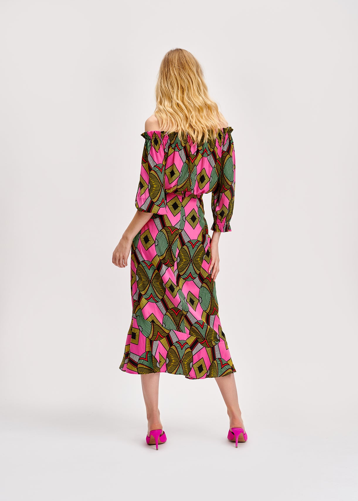 Multicolored graphic-print off-the-shoulder dress RE—SSENTIEL | Essentiel second hand