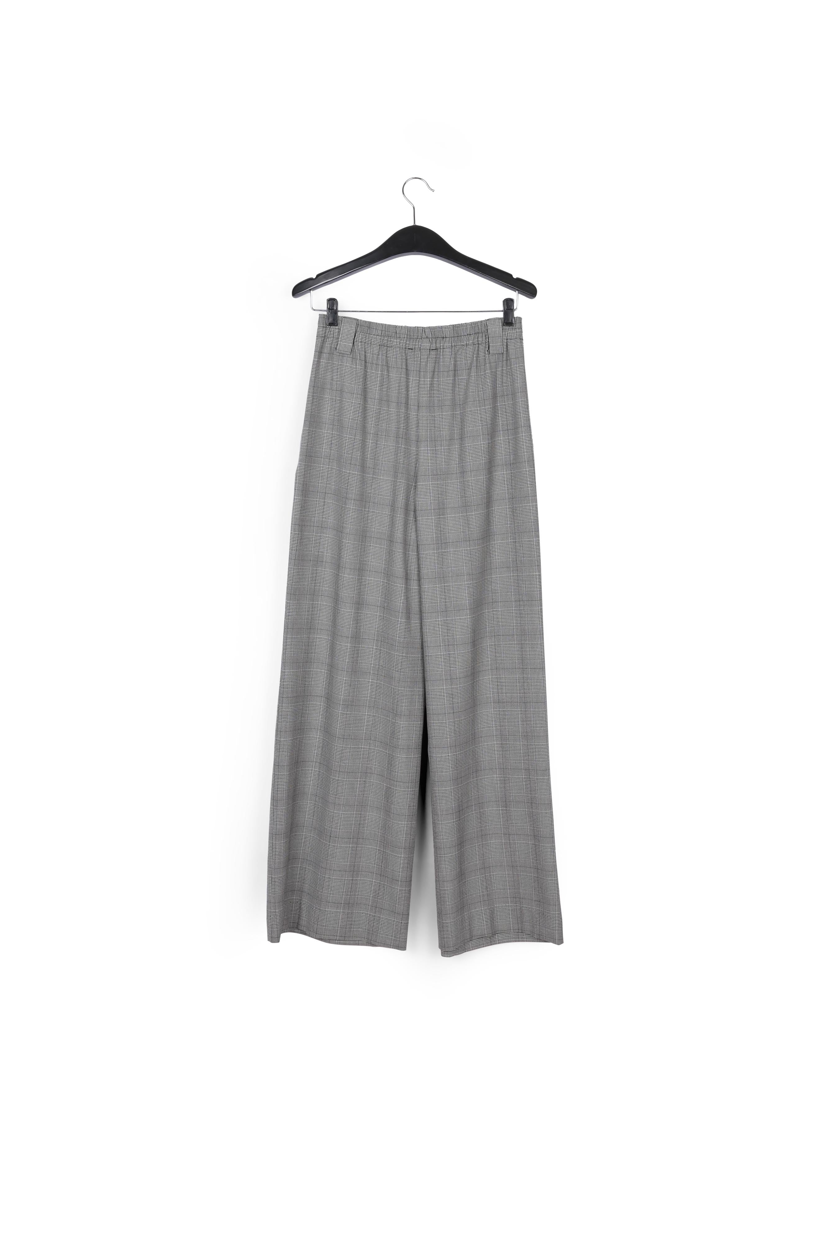 Grey wide-leg pants with check motif RE—SSENTIEL | Essentiel second hand