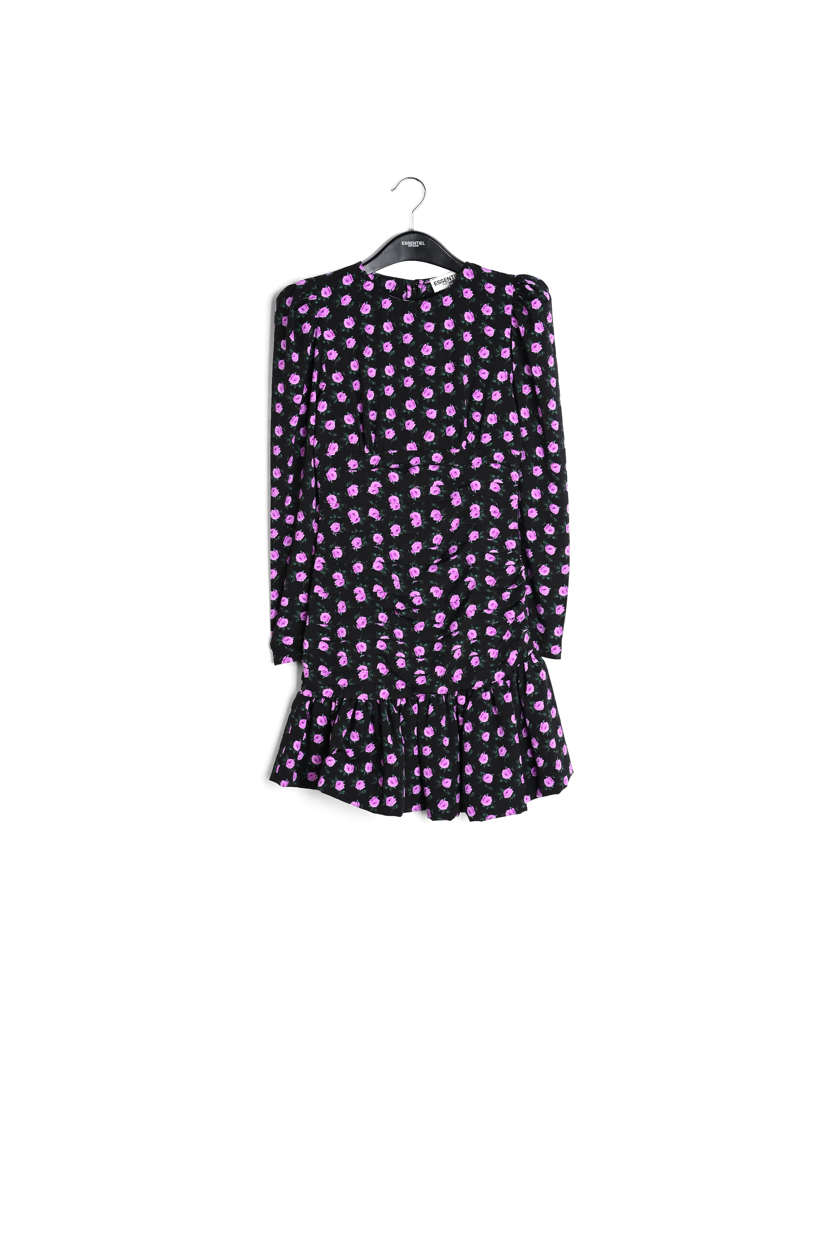 Zwarte mini-jurk met bloemenprint RE—SSENTIEL | Essentiel second hand