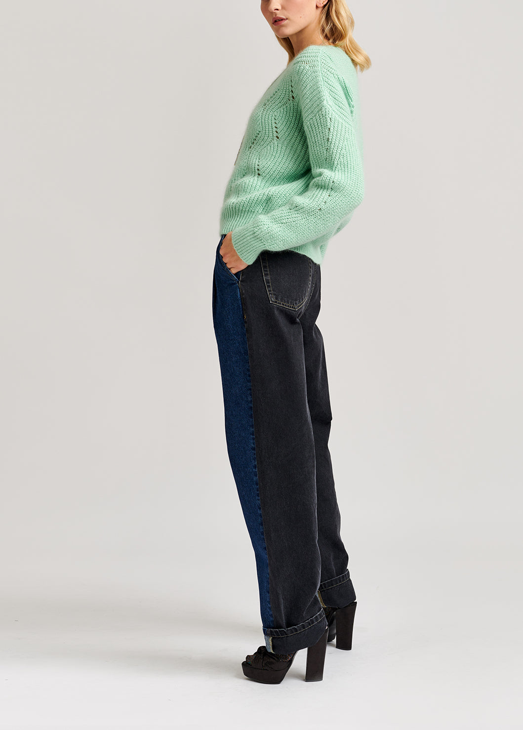 Pull côtelé vert menthe en mélange de mohair RE—SSENTIEL | Essentiel second hand