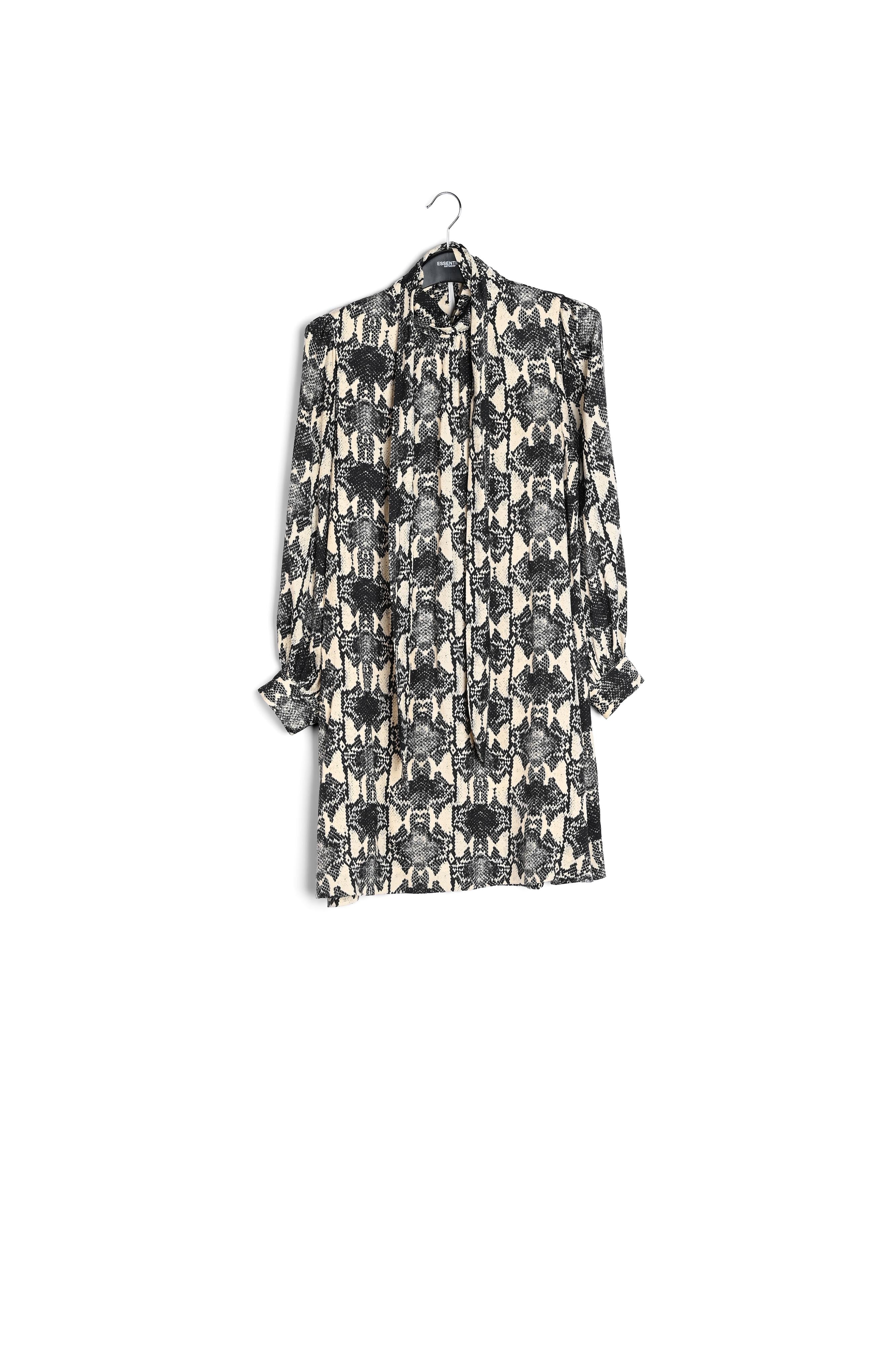 Gebroken witte mini-jurk met opstaande kraag en slangenprint RE—SSENTIEL | Essentiel second hand