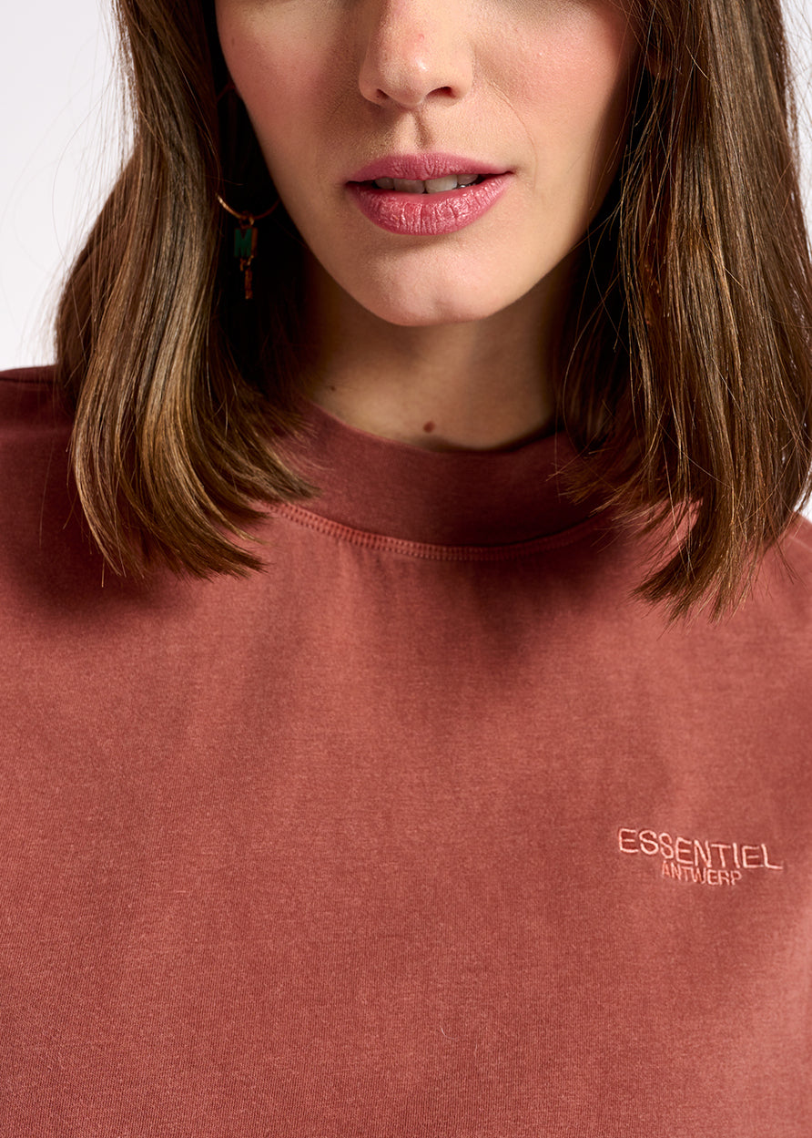 Brown cap-sleeve organic cotton t-shirt RE—SSENTIEL | Essentiel second hand
