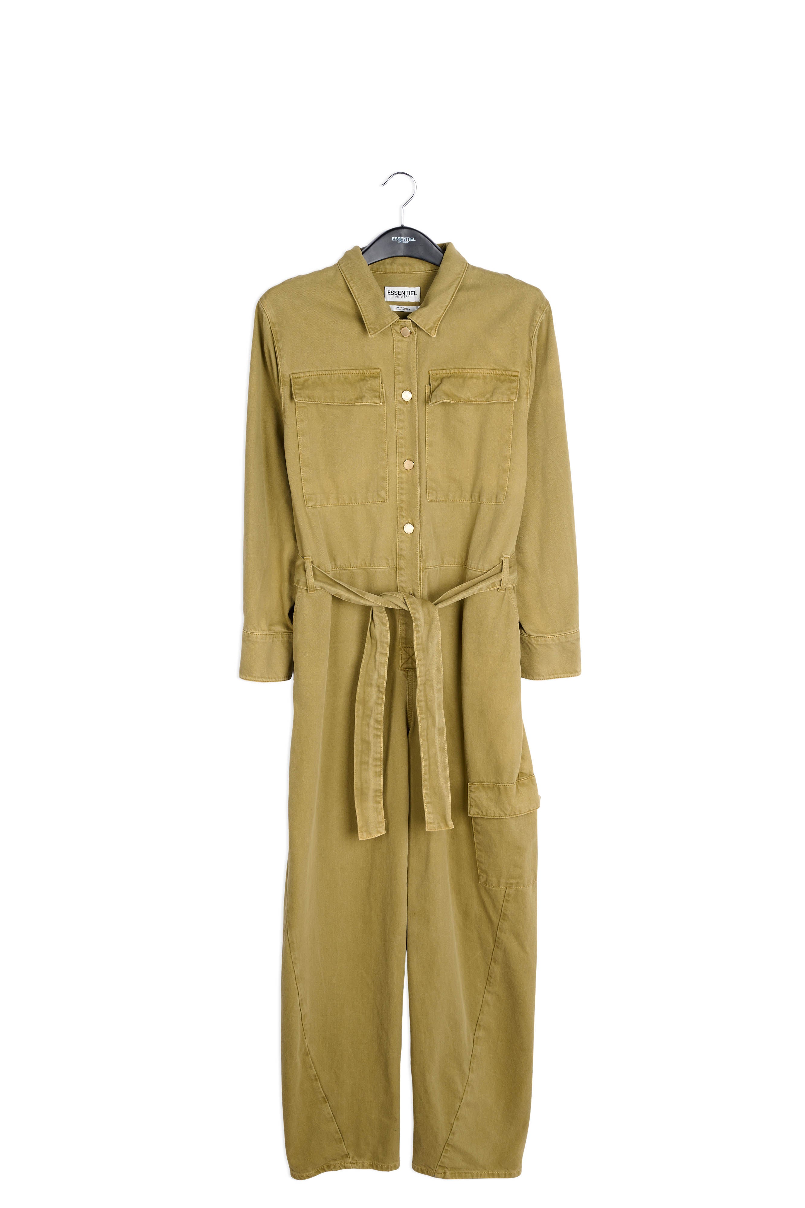 Army green denim jumpsuit RE—SSENTIEL | Essentiel second hand