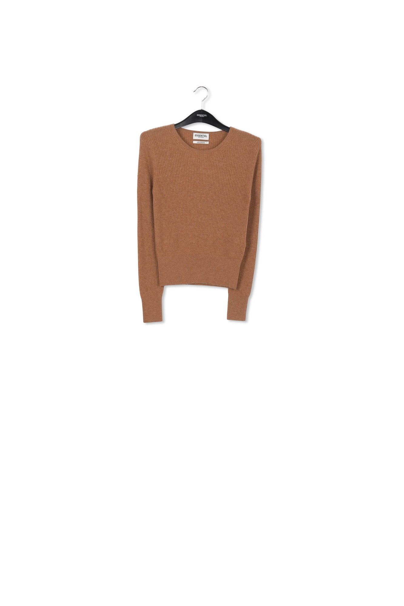 Pull en mérinos et cachemire camel en côtes RE—SSENTIEL | Essentiel second hand