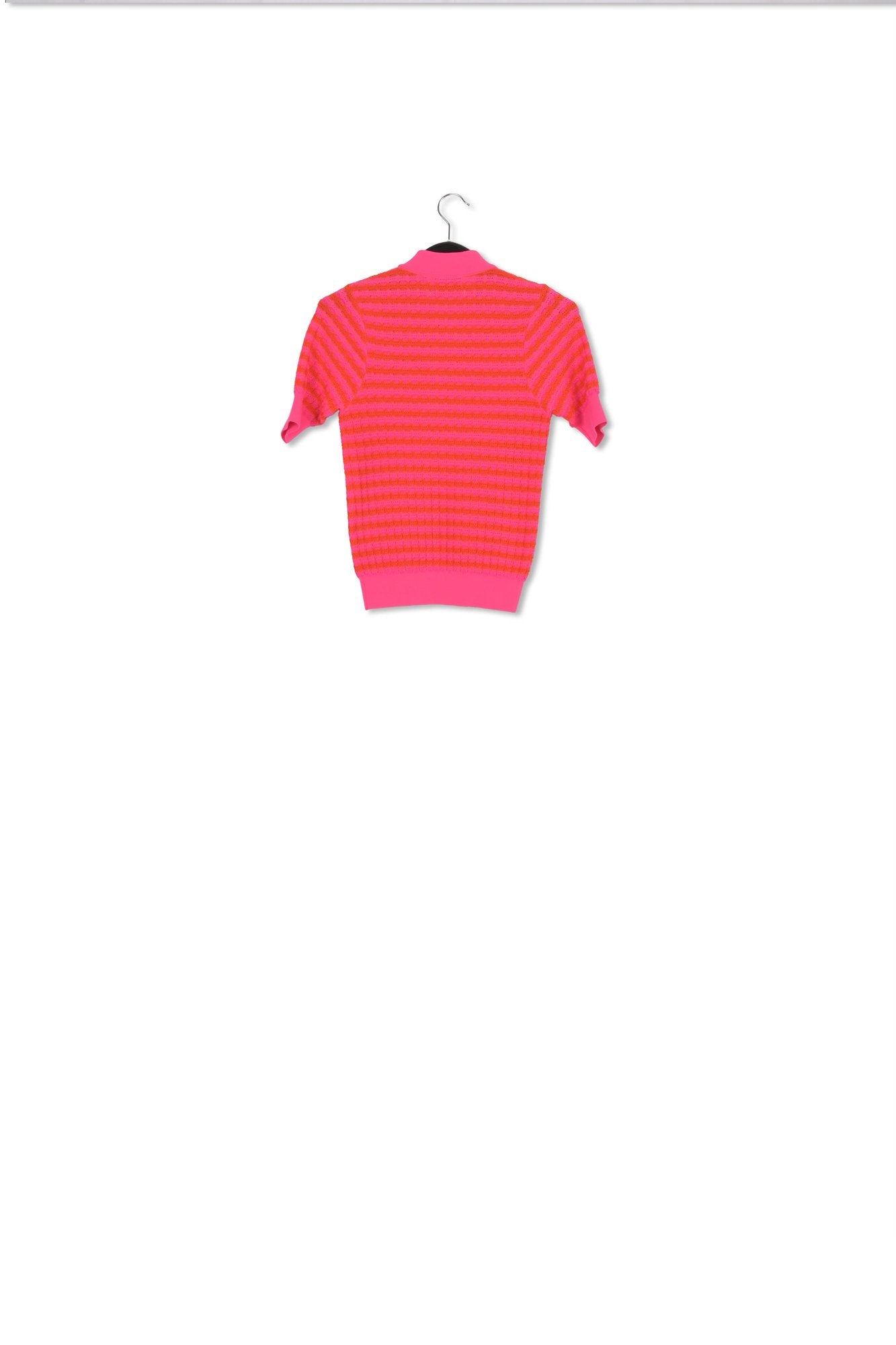 Pink and red striped knitted polo top RE—SSENTIEL | Essentiel second hand