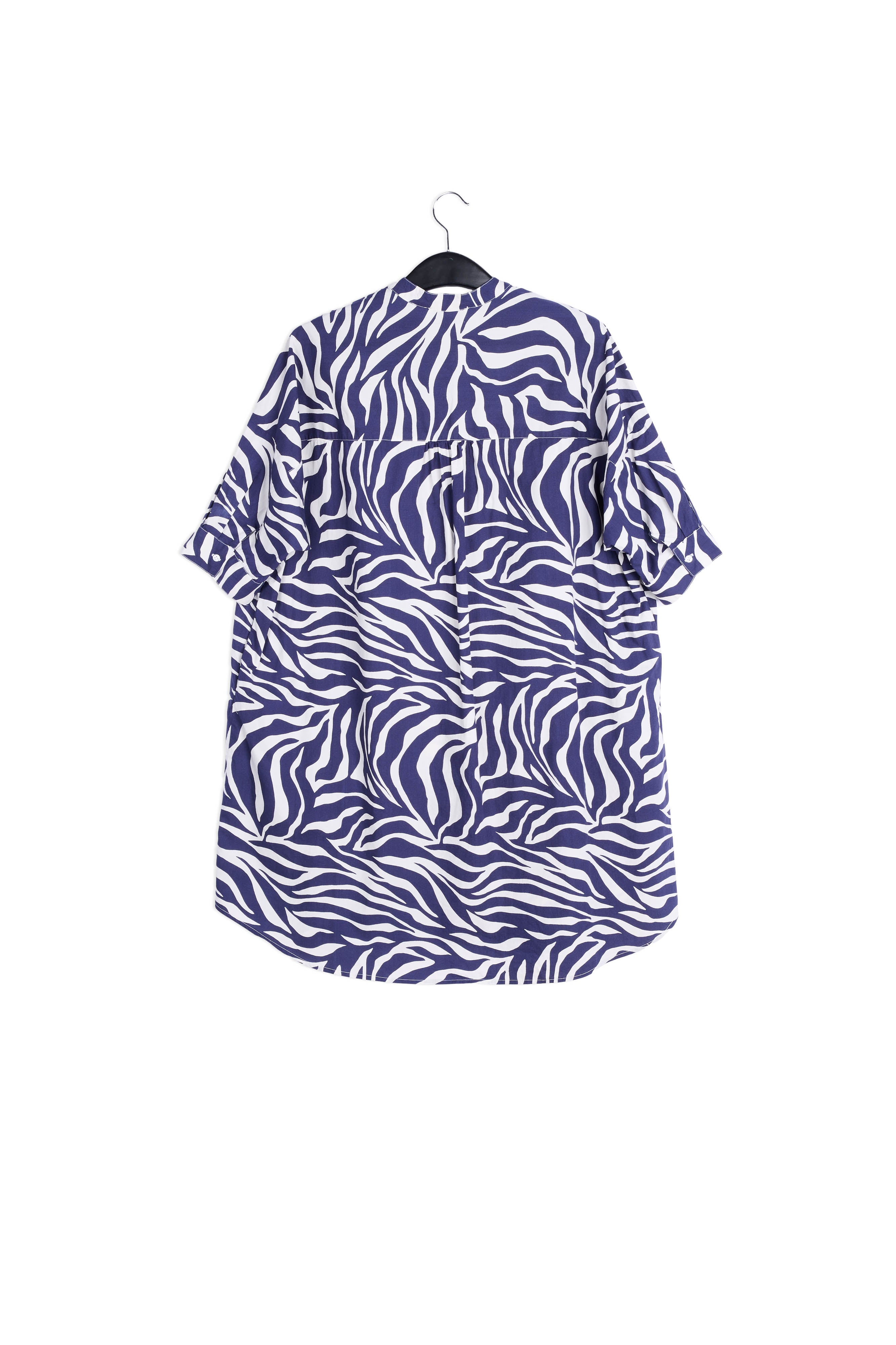 Off-white and navy blue zebra-print cotton shirt dress RE—SSENTIEL | Essentiel second hand
