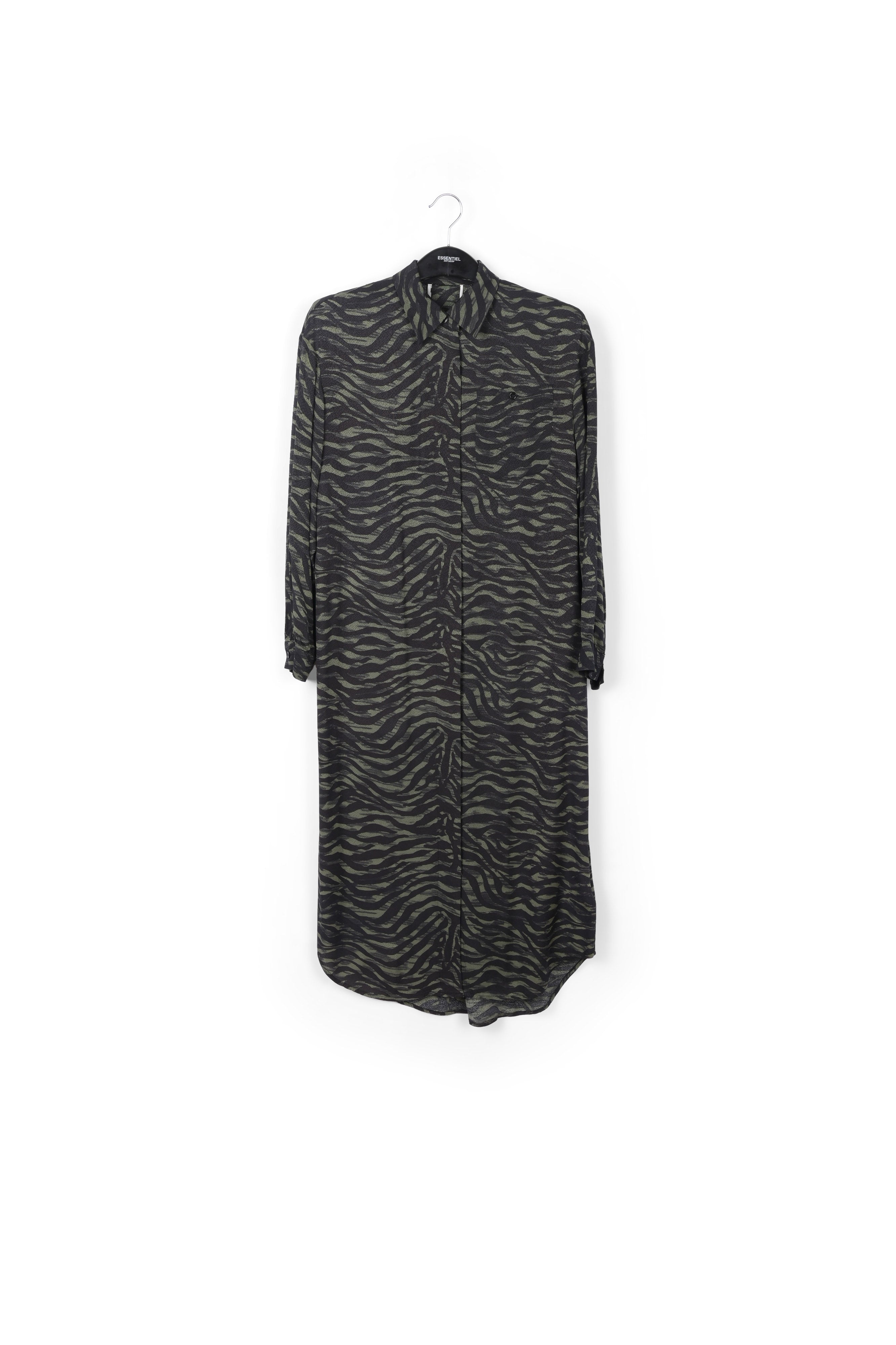 Green and black zebra print midi shirt dress RE—SSENTIEL | Essentiel second hand
