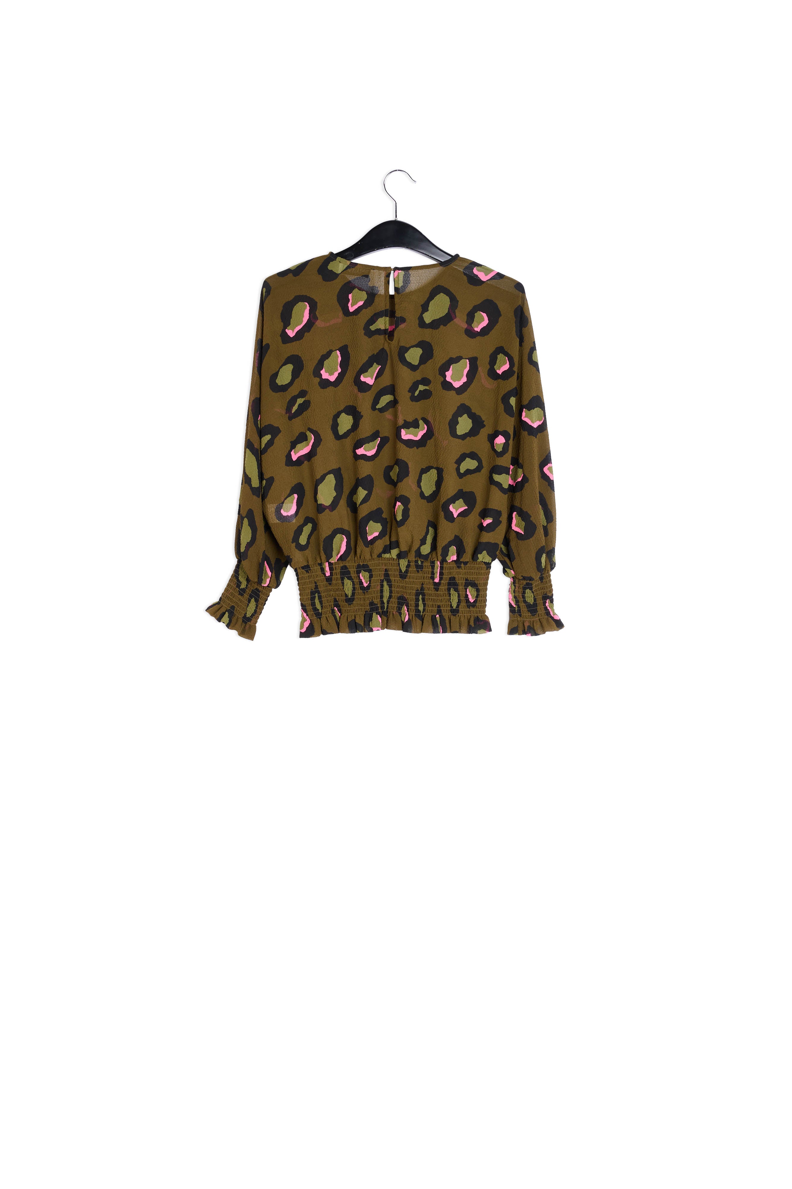 Kaki gesmokte top met luipaardprint RE—SSENTIEL | Essentiel second hand