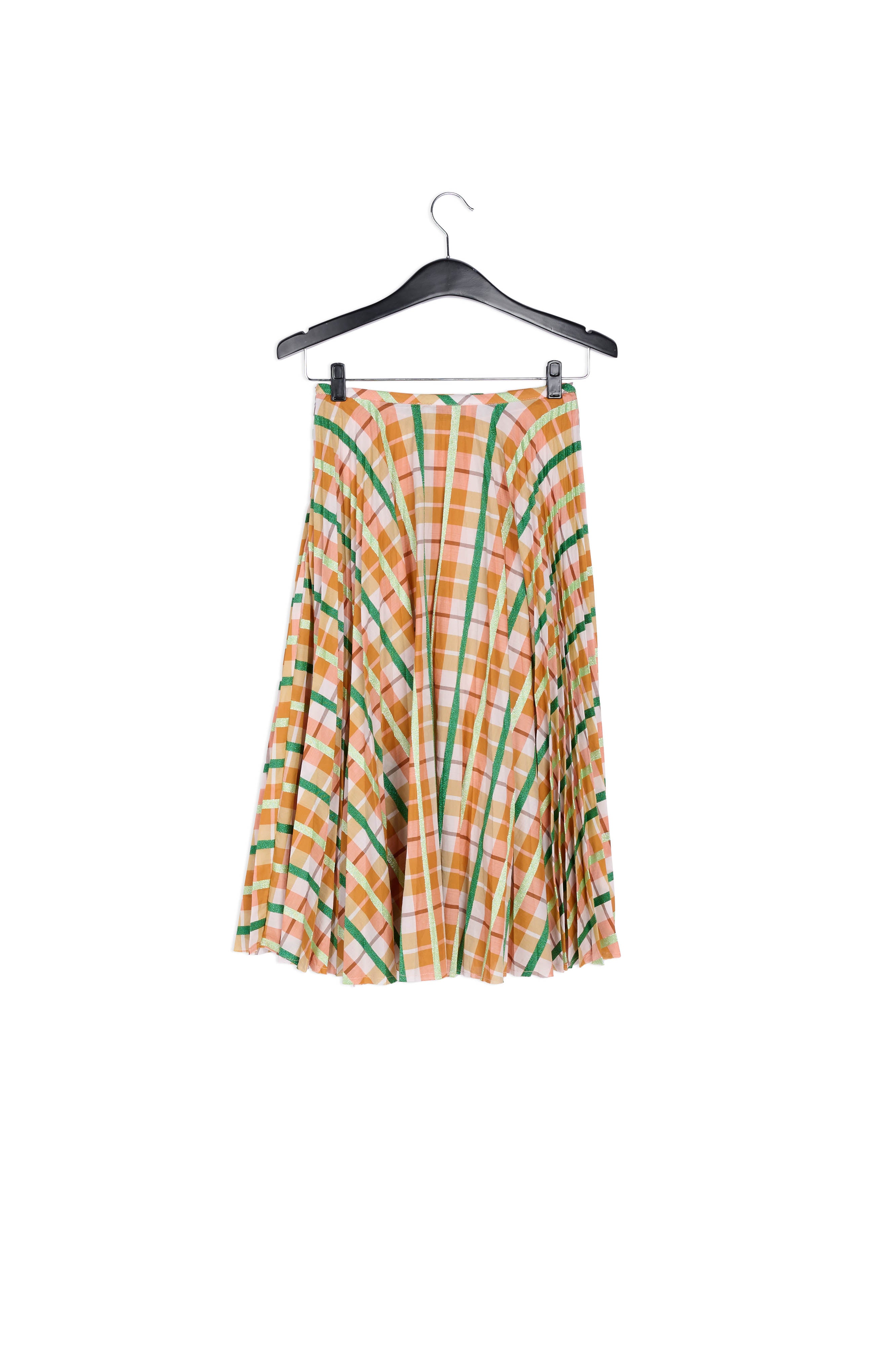 Jupe plissée tartan beige et bleu RE—SSENTIEL | Essentiel second hand