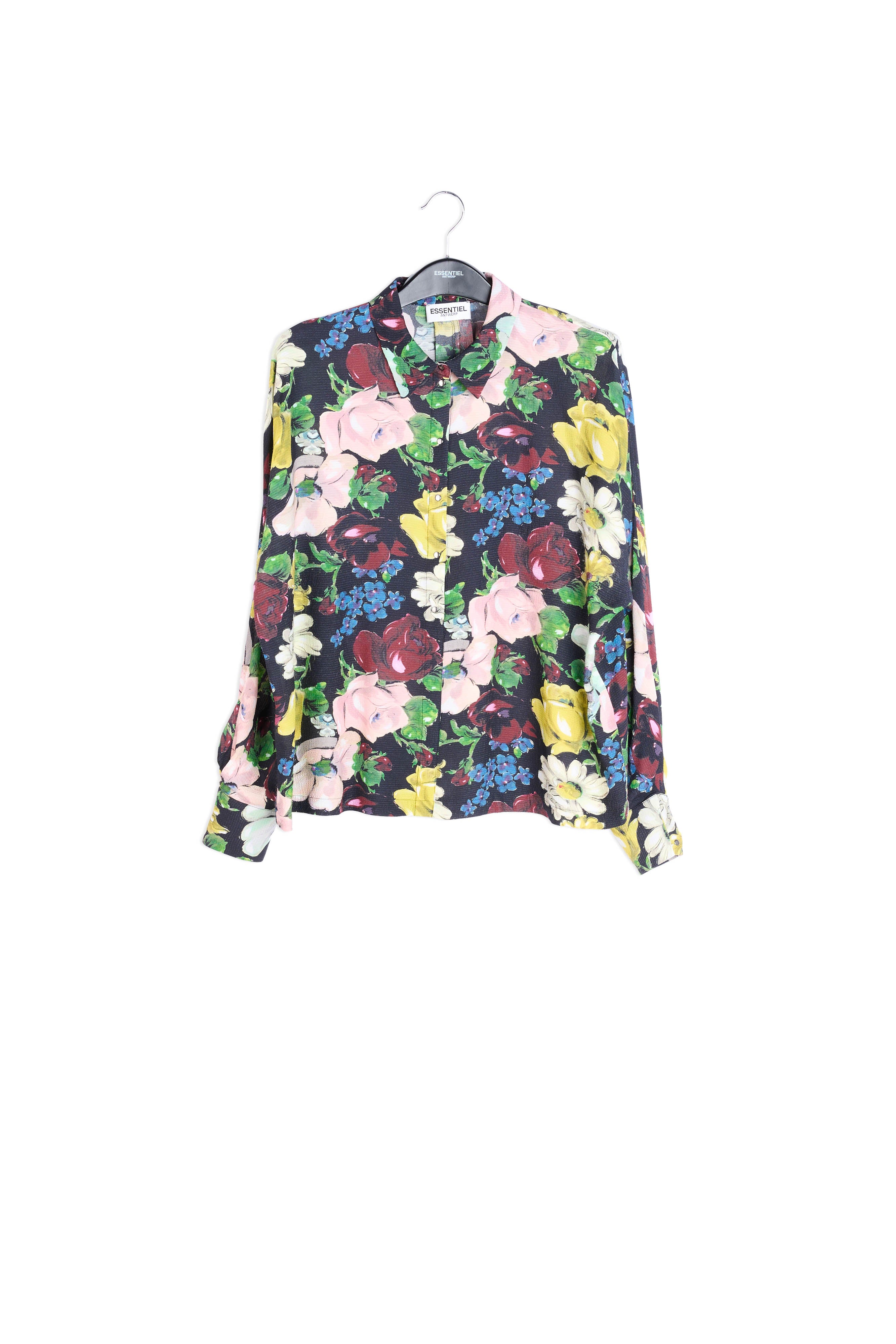 Zwart oversized hemd met print RE—SSENTIEL | Essentiel second hand