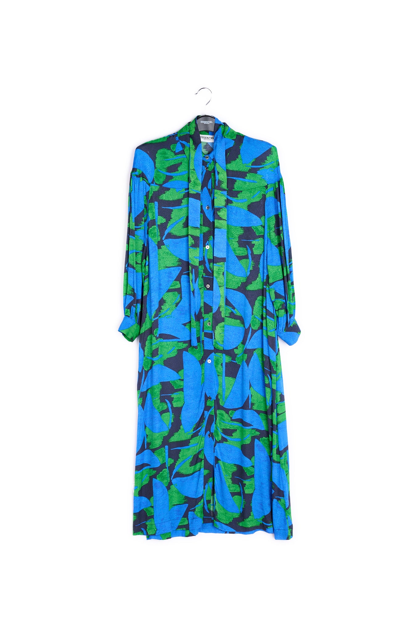 Blue, black and green abstract print midi dress RE—SSENTIEL | Essentiel second hand