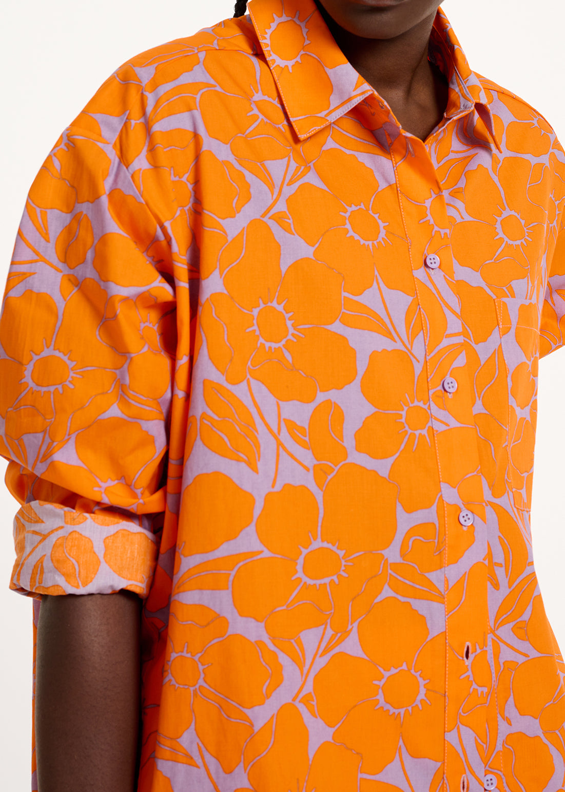 Lilac and orange cotton shirt with floral print RE—SSENTIEL | Essentiel second hand