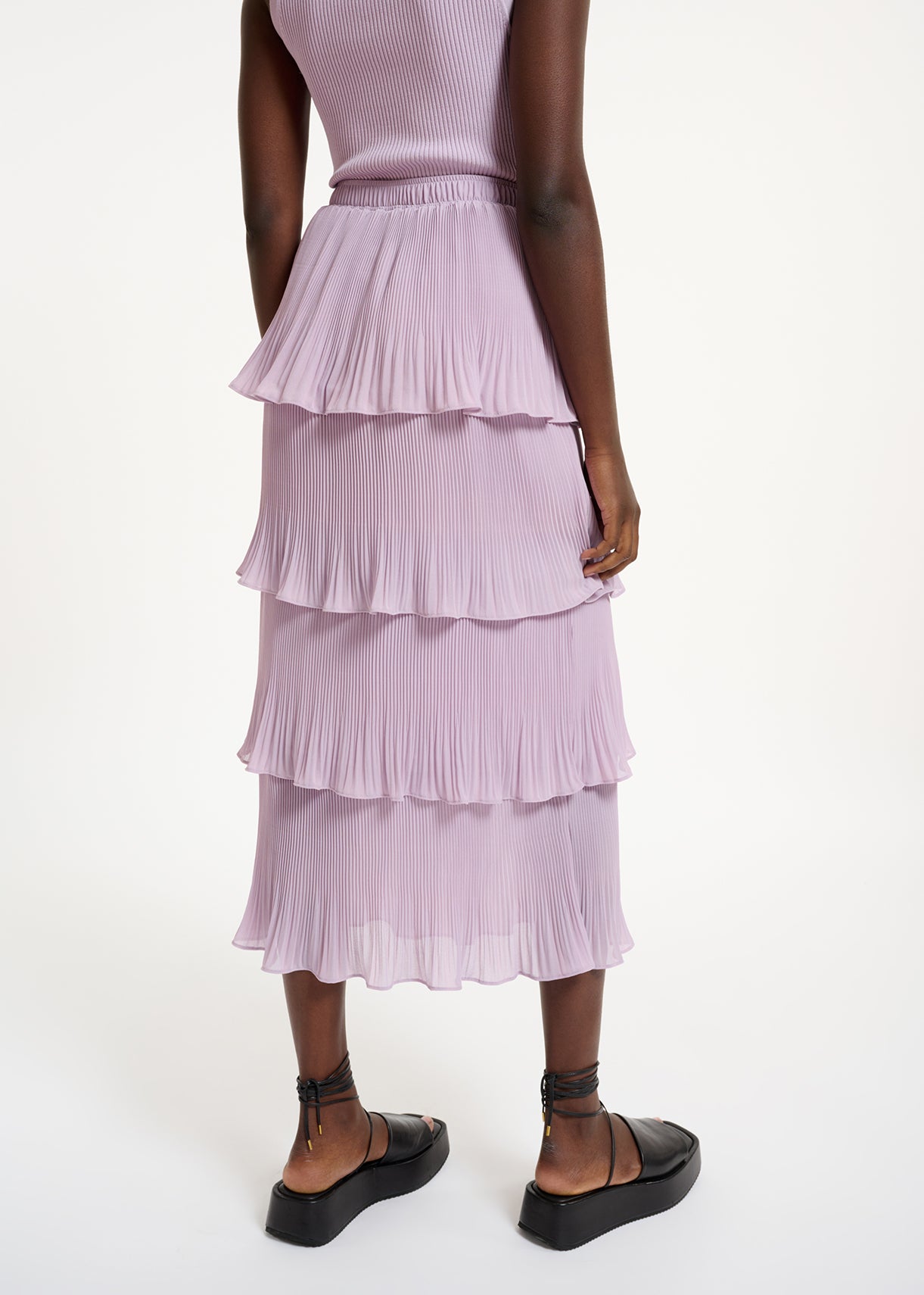 Lilac ruffled plissé midi-length skirt RE—SSENTIEL | Essentiel second hand