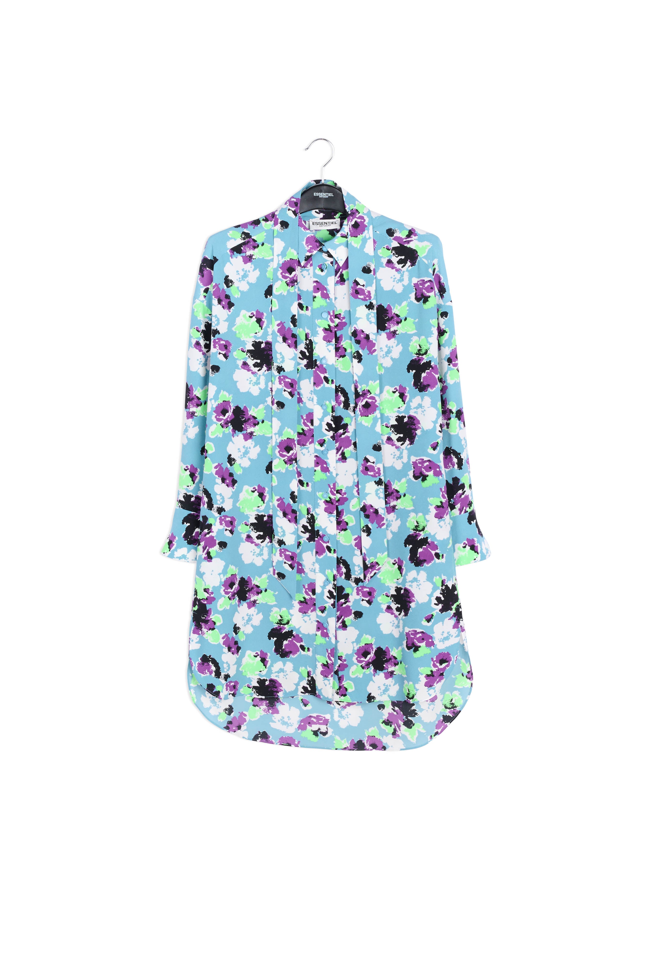 Lichtblauwe mini-hemdjurk met bloemenprint RE—SSENTIEL | Essentiel second hand