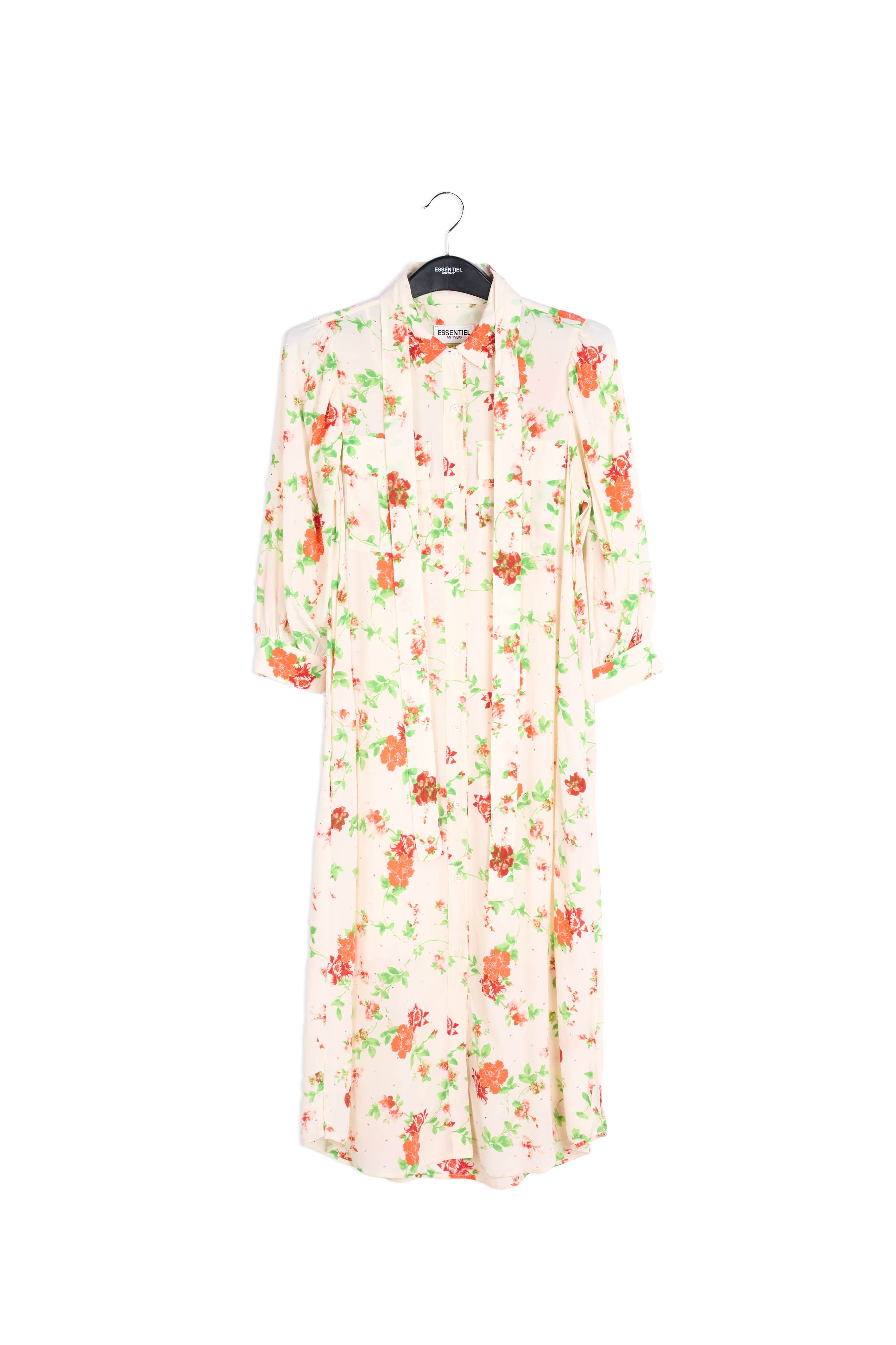 Gebroken witte hemdjurk met bloemen RE—SSENTIEL | Essentiel second hand