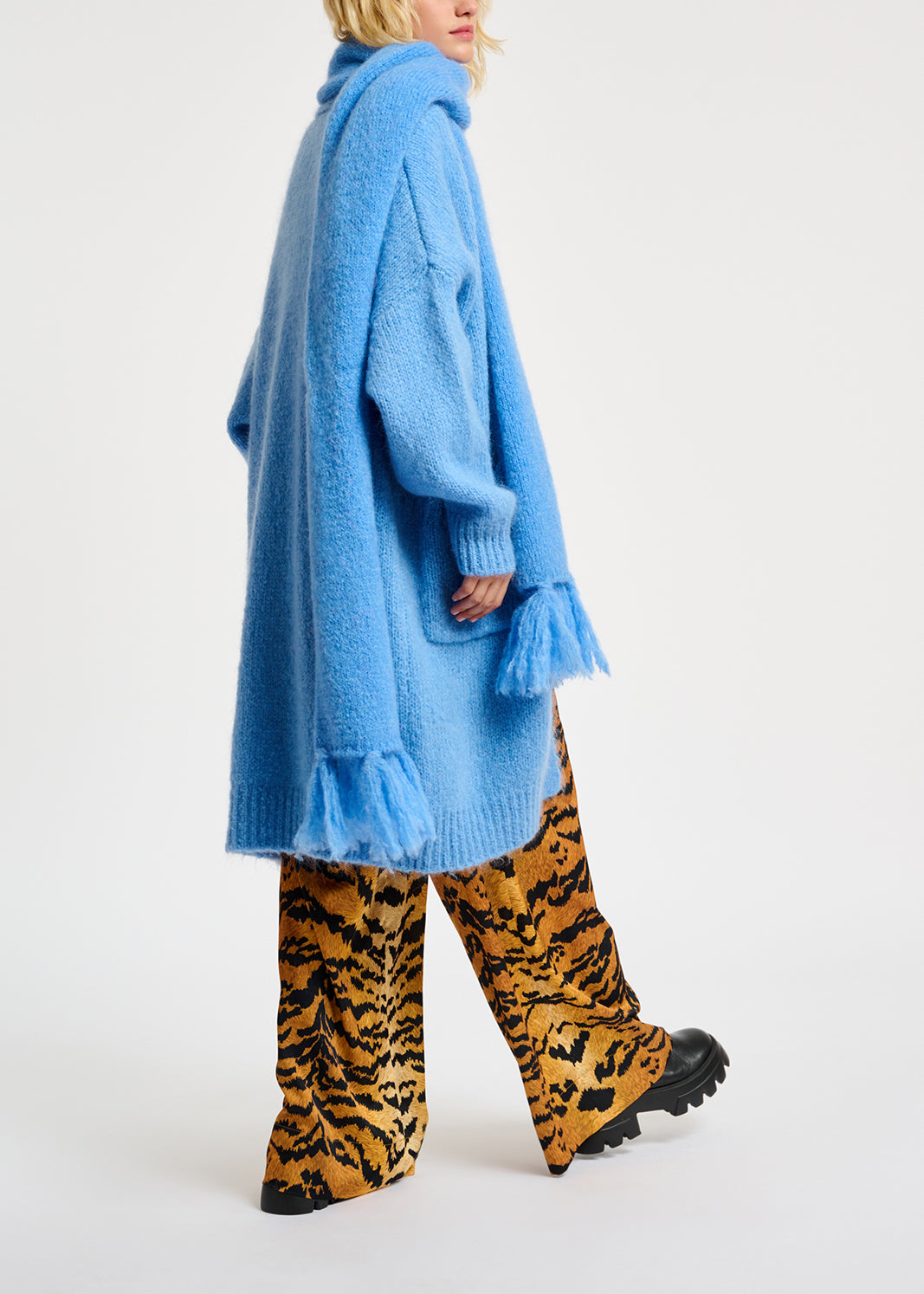 Blue midi-length mohair-blend cardigan RE—SSENTIEL | Essentiel second hand