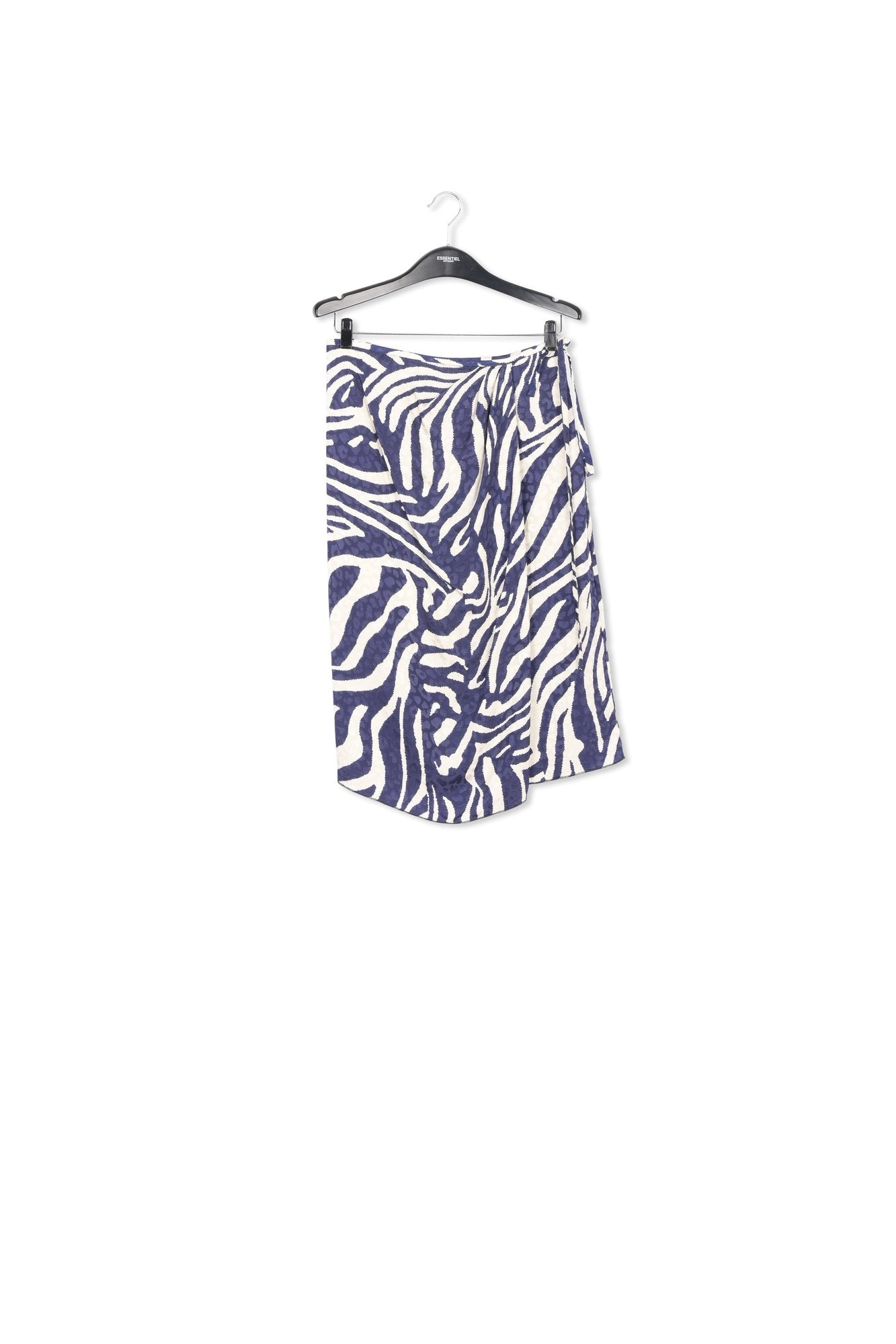 Navy blue and off-white zebra-print midi wrap skirt RE—SSENTIEL | Essentiel second hand