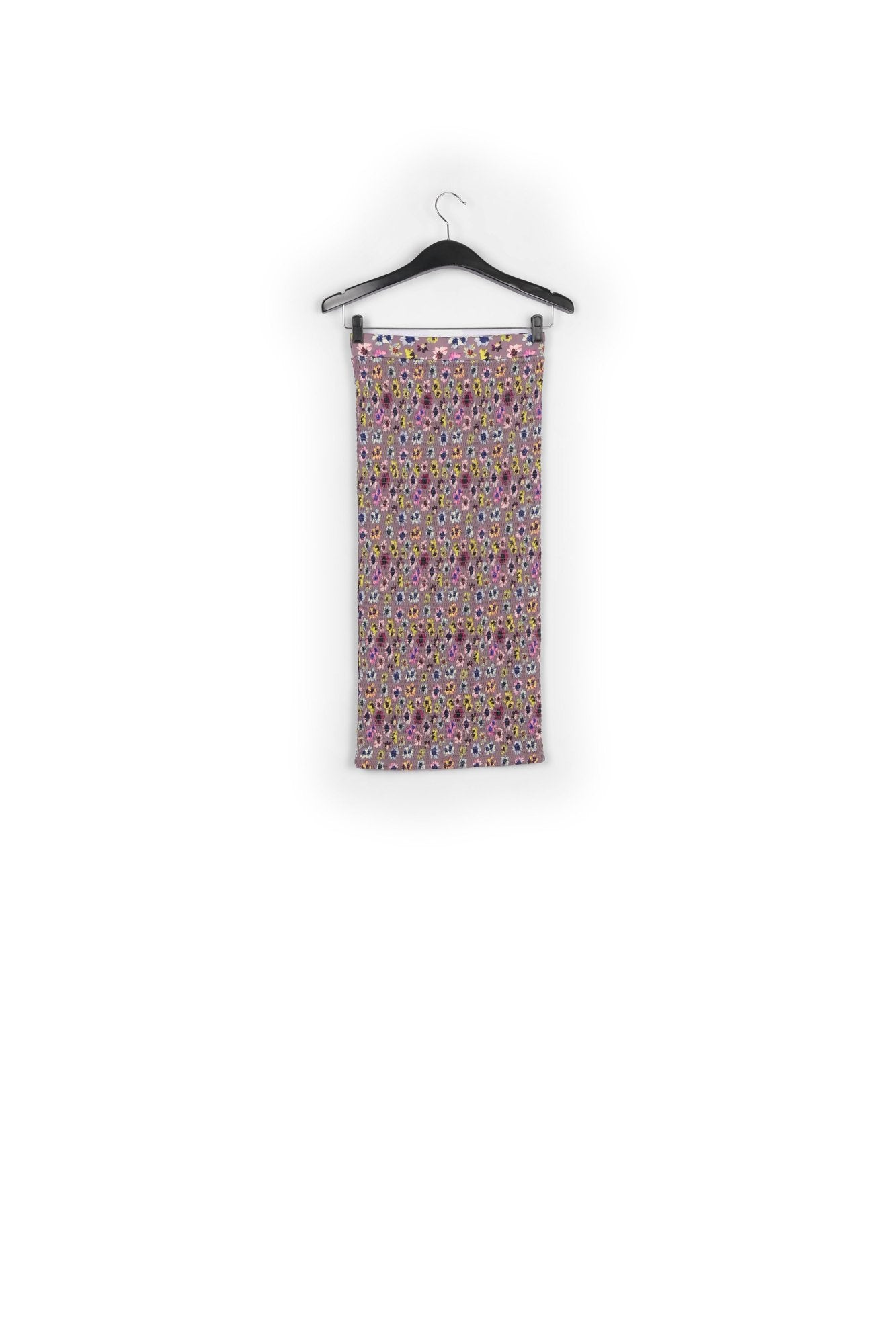 Mauve gesmokte midirok met bloemenprint RE—SSENTIEL | Essentiel second hand