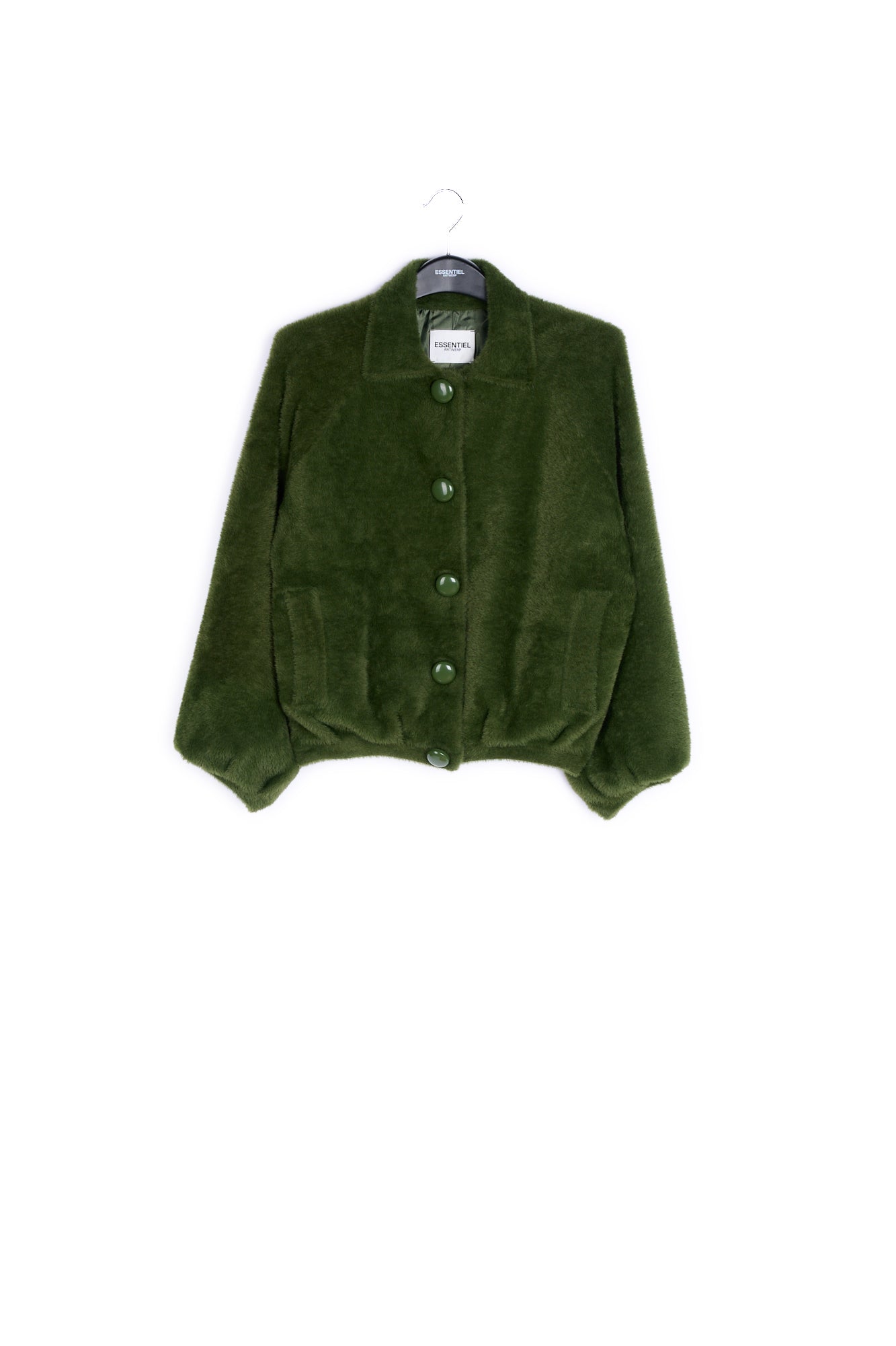 Pine green knitted short jacket RE—SSENTIEL | Essentiel second hand