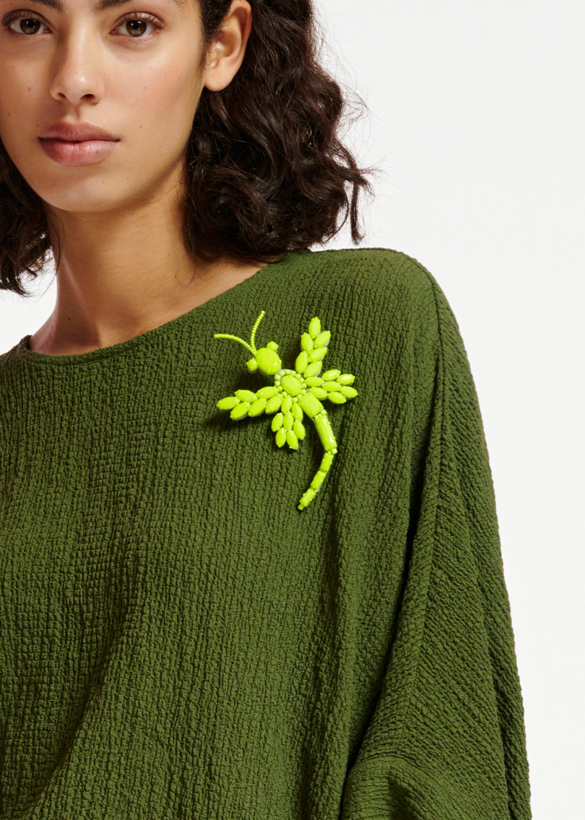 Khaki oversized seersucker top RE—SSENTIEL | Essentiel second hand