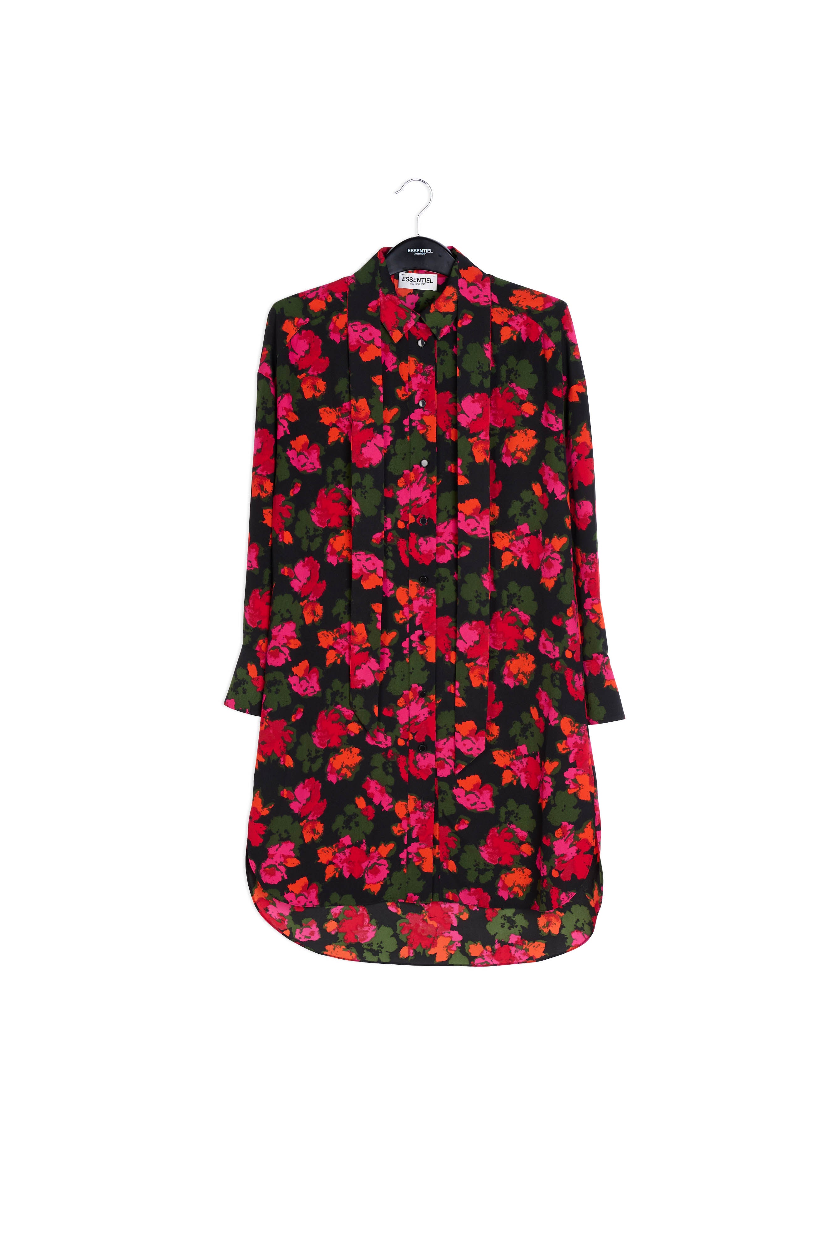 Robe chemise midi à imprimé fleuri noir et rouge RE—SSENTIEL | Essentiel second hand