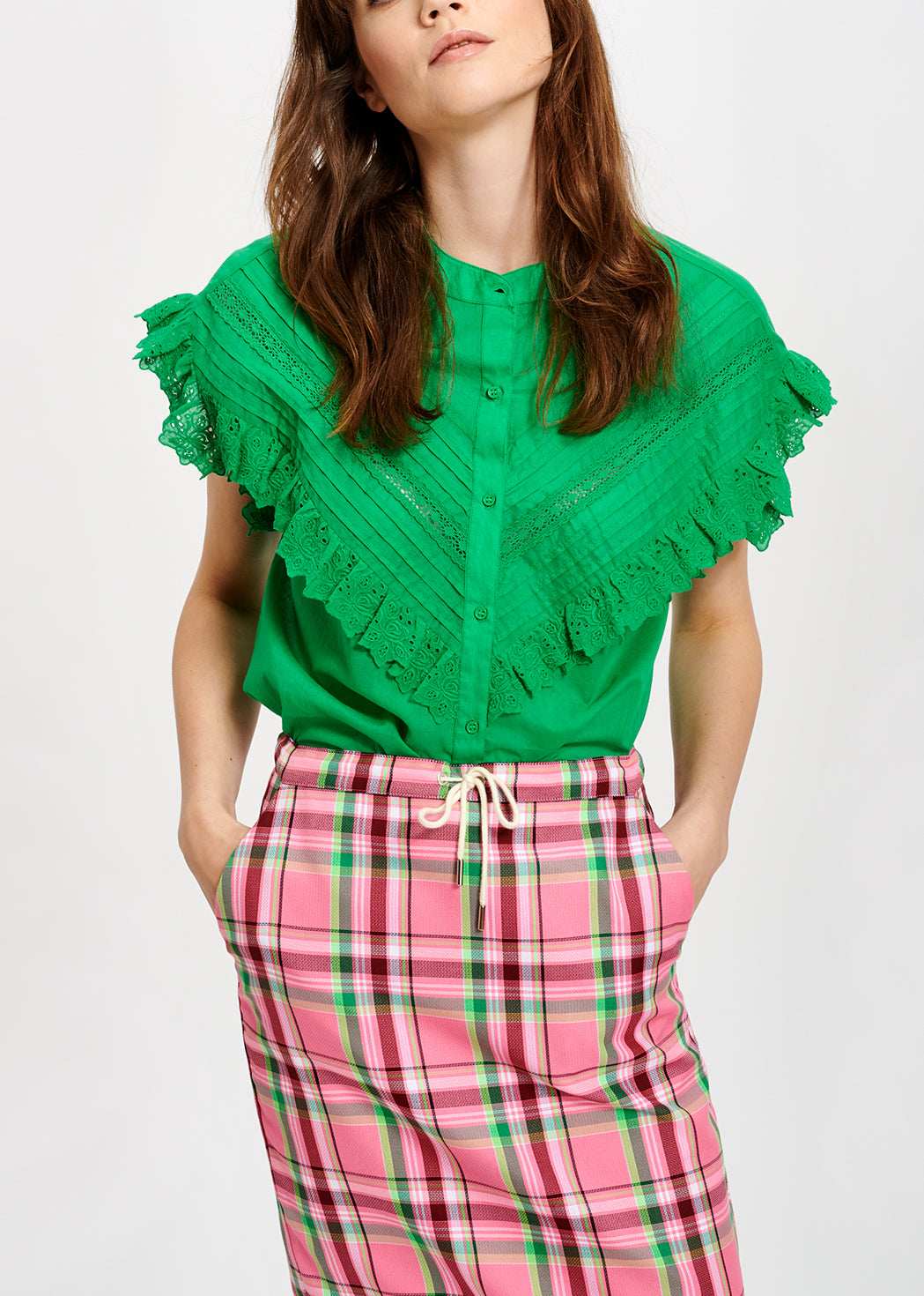 Green ruffled top RE—SSENTIEL | Essentiel second hand
