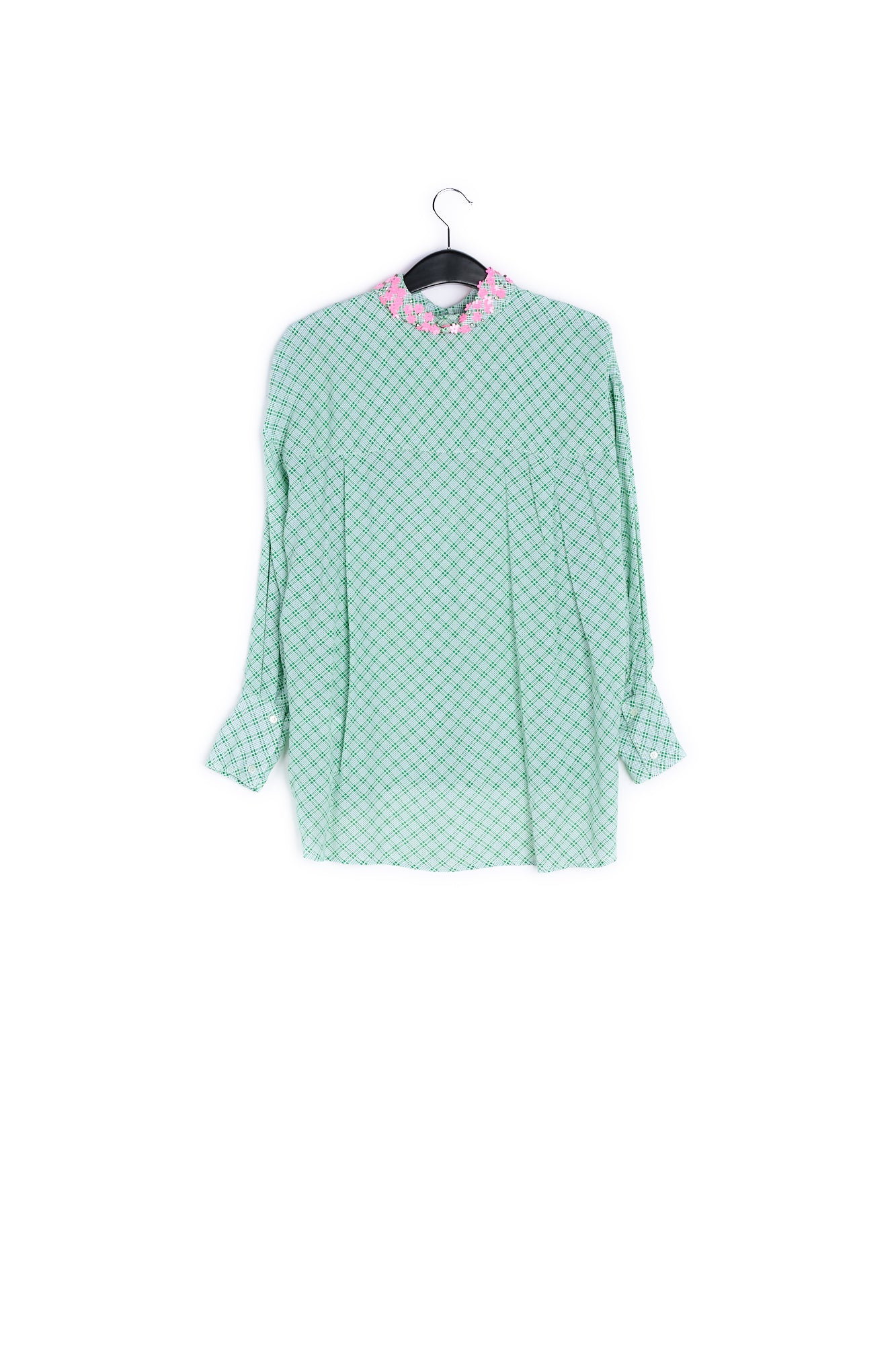 Green and white large check oversized shirt with sequined collar RE—SSENTIEL | Essentiel second hand