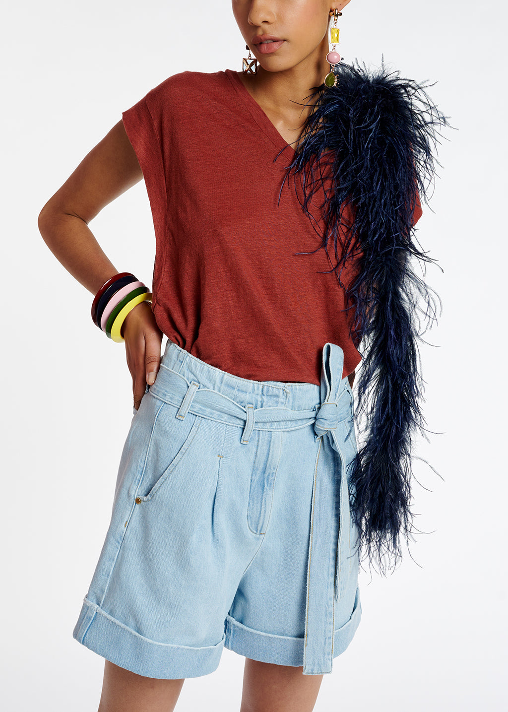 Burgundy linen V-neck T-shirt RE—SSENTIEL | Essentiel second hand