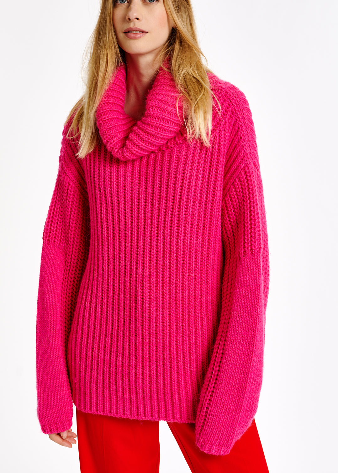 Pink chunky ribbed turtleneck sweater RE—SSENTIEL | Essentiel second hand