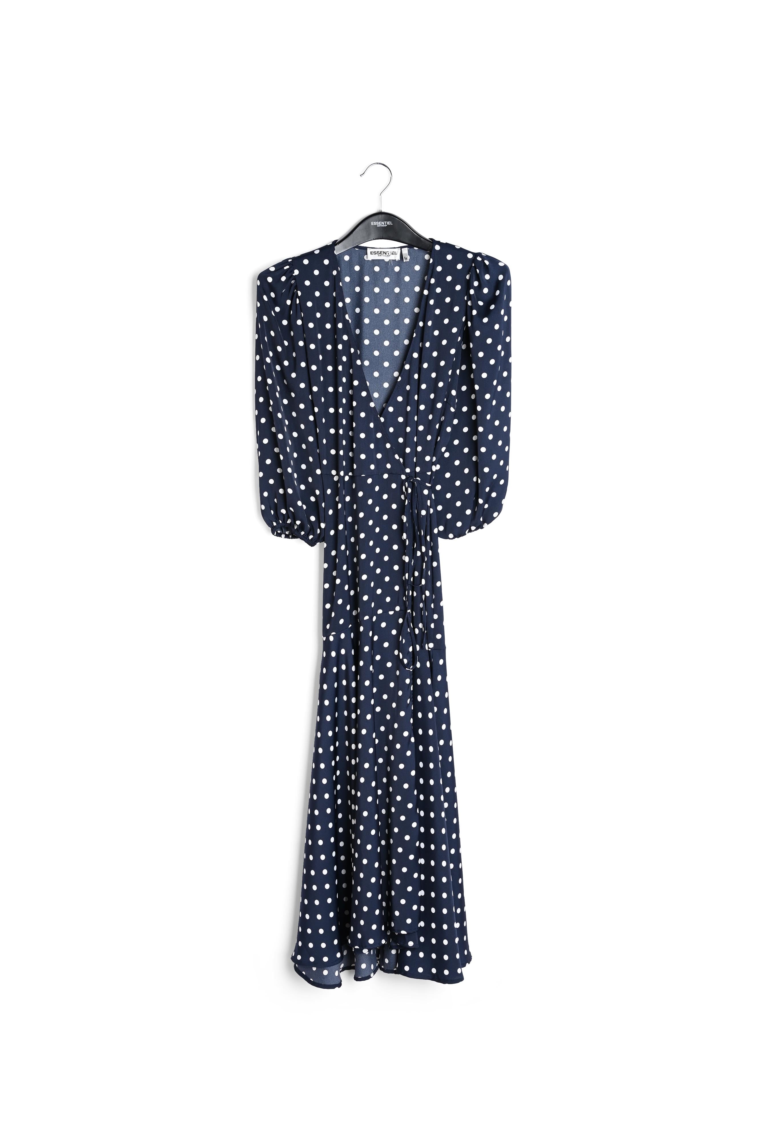 Robe maxi portefeuille bleu foncé à pois RE—SSENTIEL | Essentiel second hand