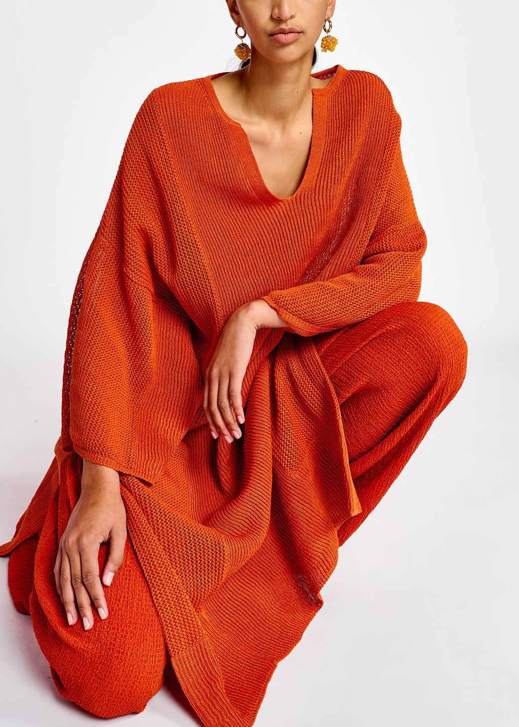 Orange loose-fit knit kaftan dress RE—SSENTIEL | Essentiel second hand
