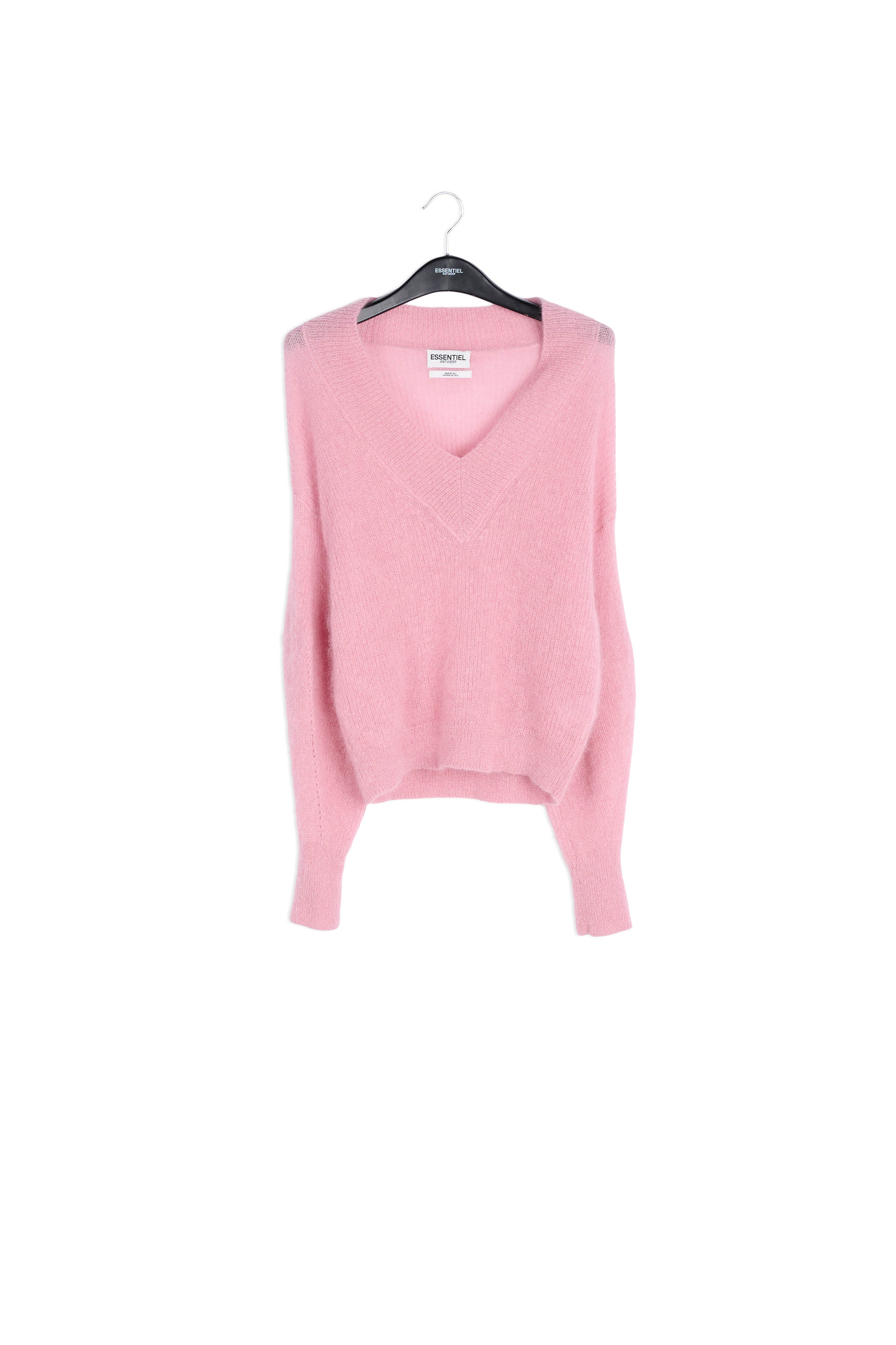Dusty pink v-neck knit sweater RE—SSENTIEL | Essentiel second hand
