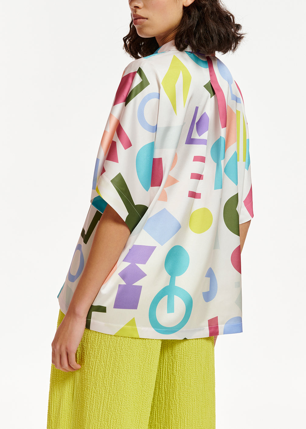 White abstract-printed satin shirt RE—SSENTIEL | Essentiel second hand