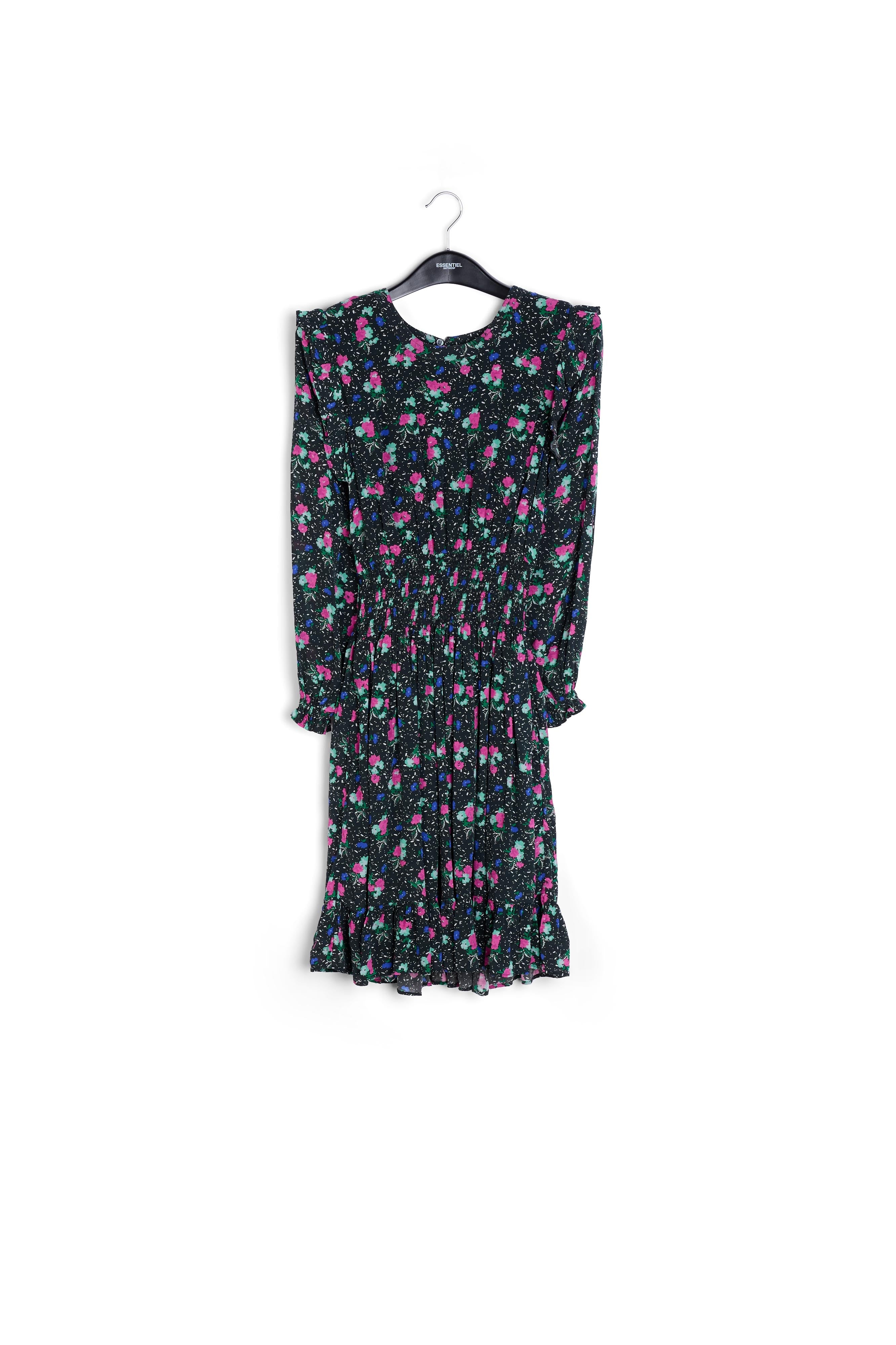 Zwarte midi-jurk met bloemenprint RE—SSENTIEL | Essentiel second hand