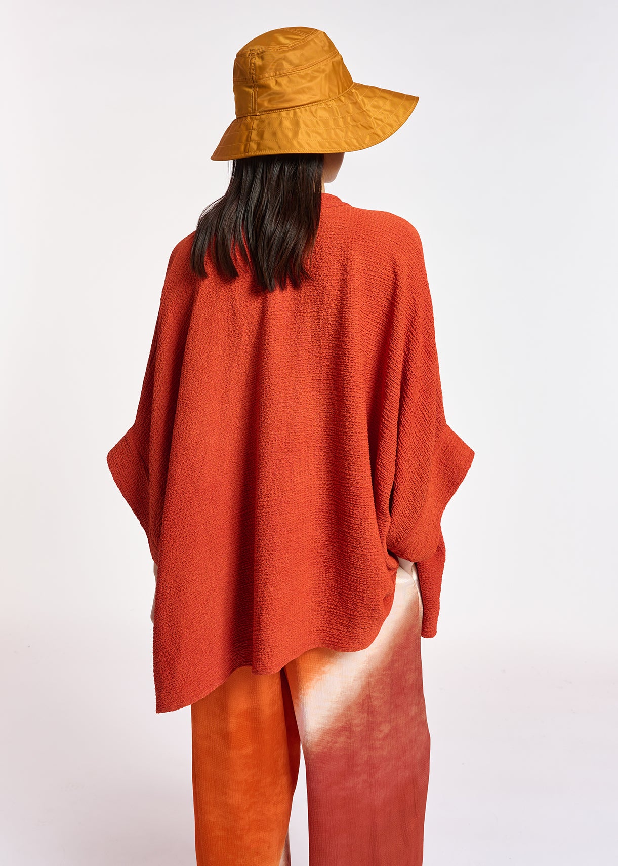 Orange boxy-cut seersucker shirt RE—SSENTIEL | Essentiel second hand