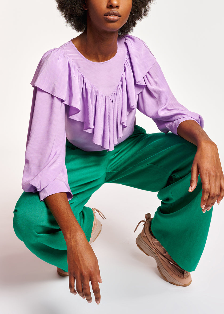 Lilac fluid loose-fit top with ruffles RE—SSENTIEL | Essentiel second hand