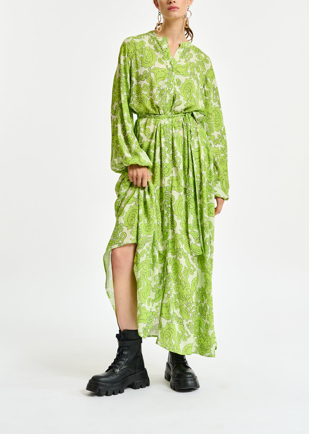 Green maxi-length dress with floral print RE—SSENTIEL | Essentiel second hand