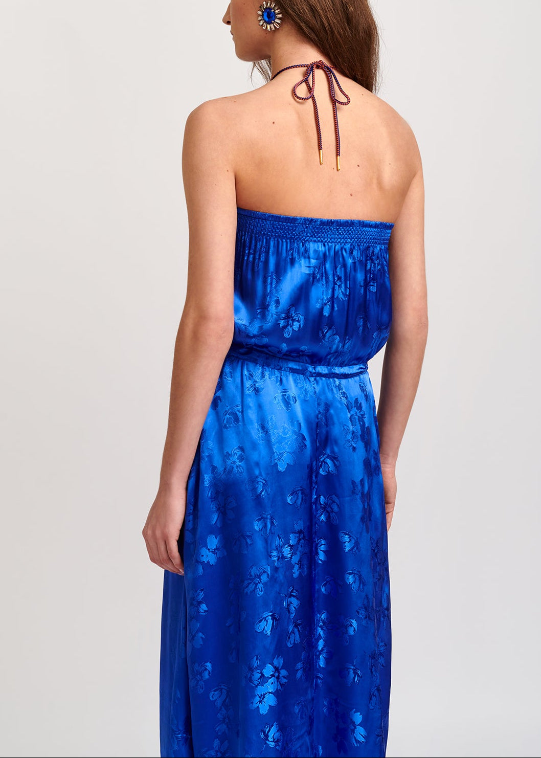 Robe maxi en jacquard bleu cobalt à  fleurs RE—SSENTIEL | Essentiel second hand