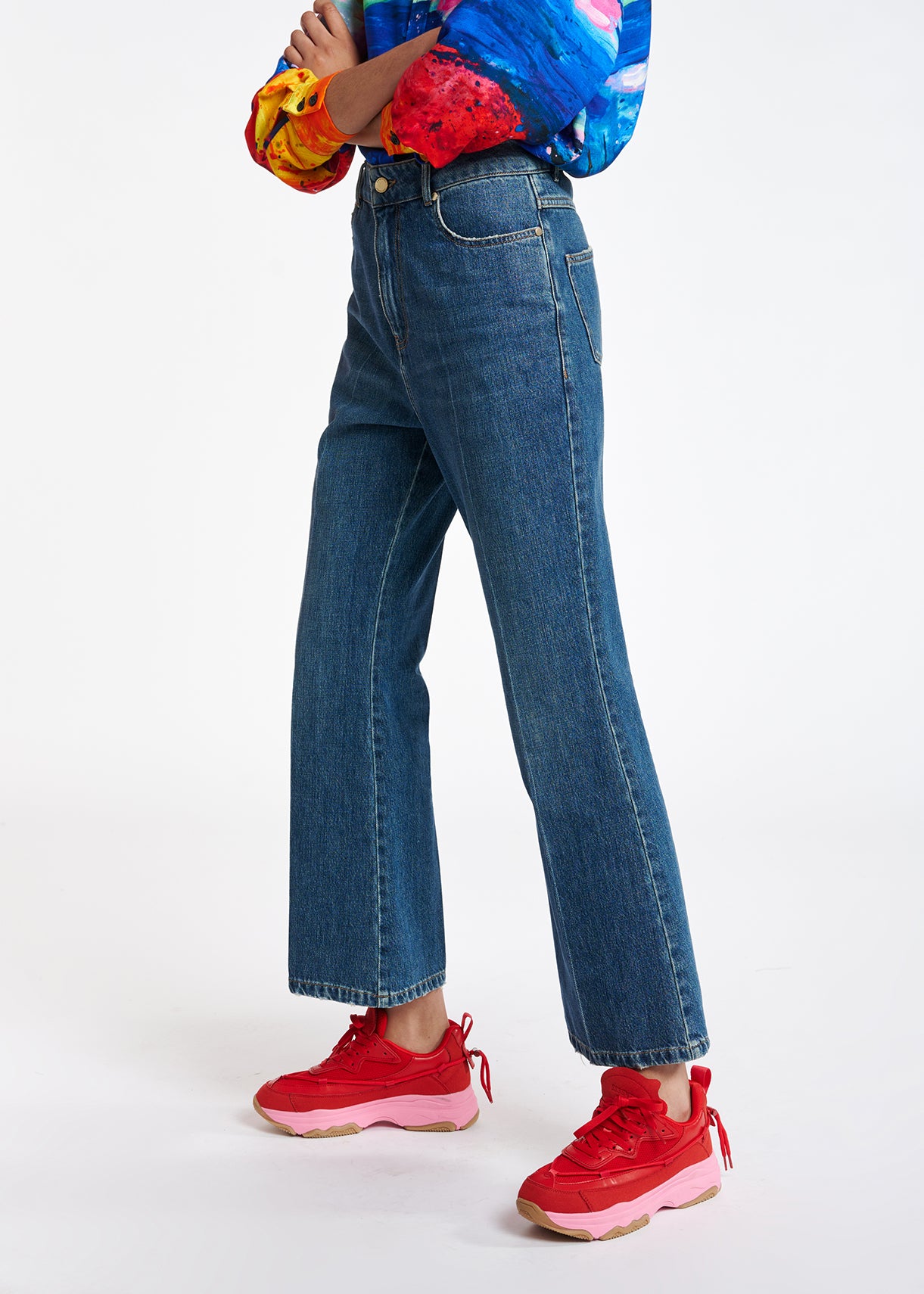 Blauwe jeans met wijd uitlopende pijpen RE—SSENTIEL | Essentiel second hand