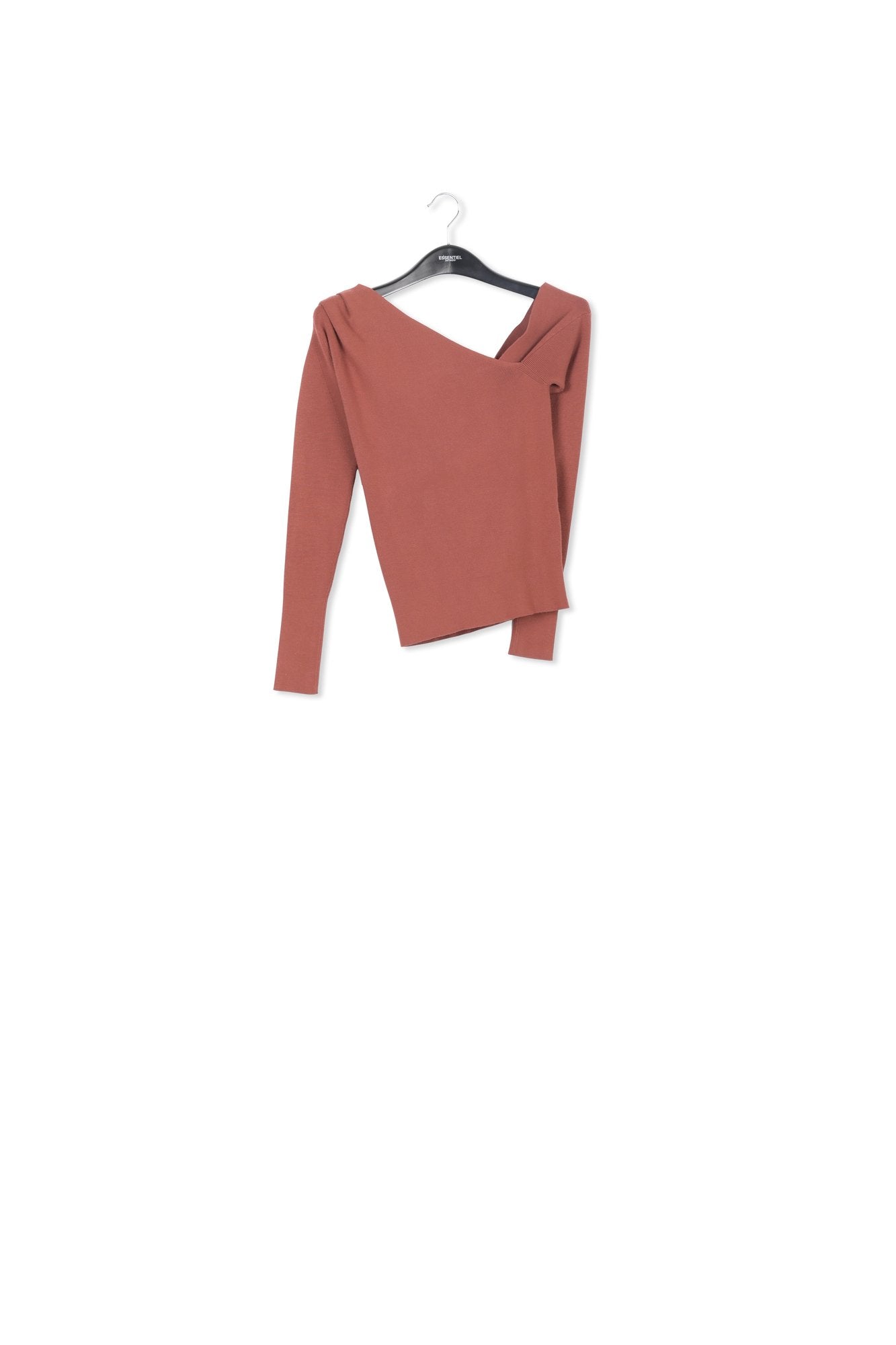 Pull brun en côtes avec encolure asymétrique RE—SSENTIEL | Essentiel second hand