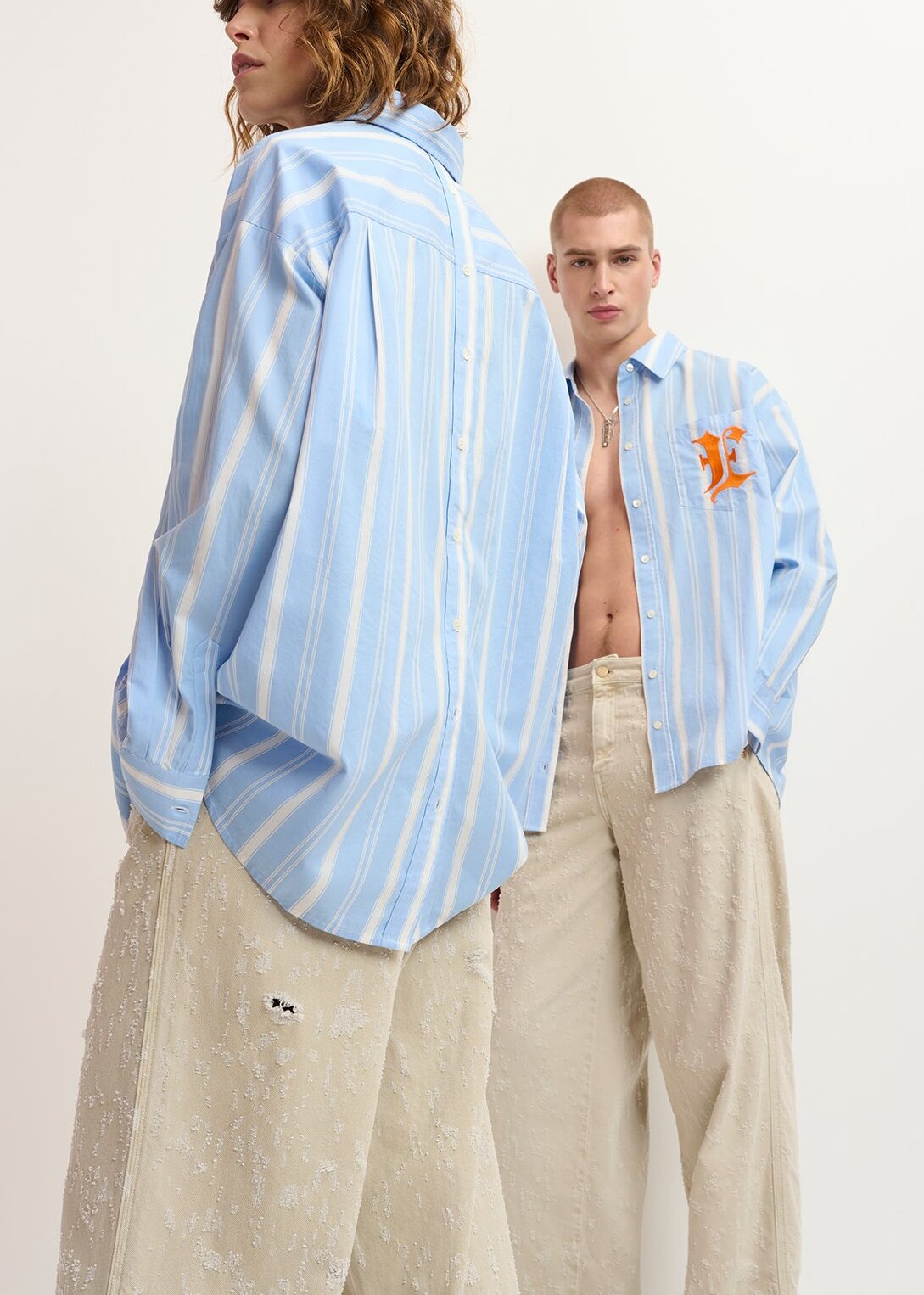 Blue, white and orange striped cotton shirt with 'E' embroidery RE—SSENTIEL | Essentiel second hand