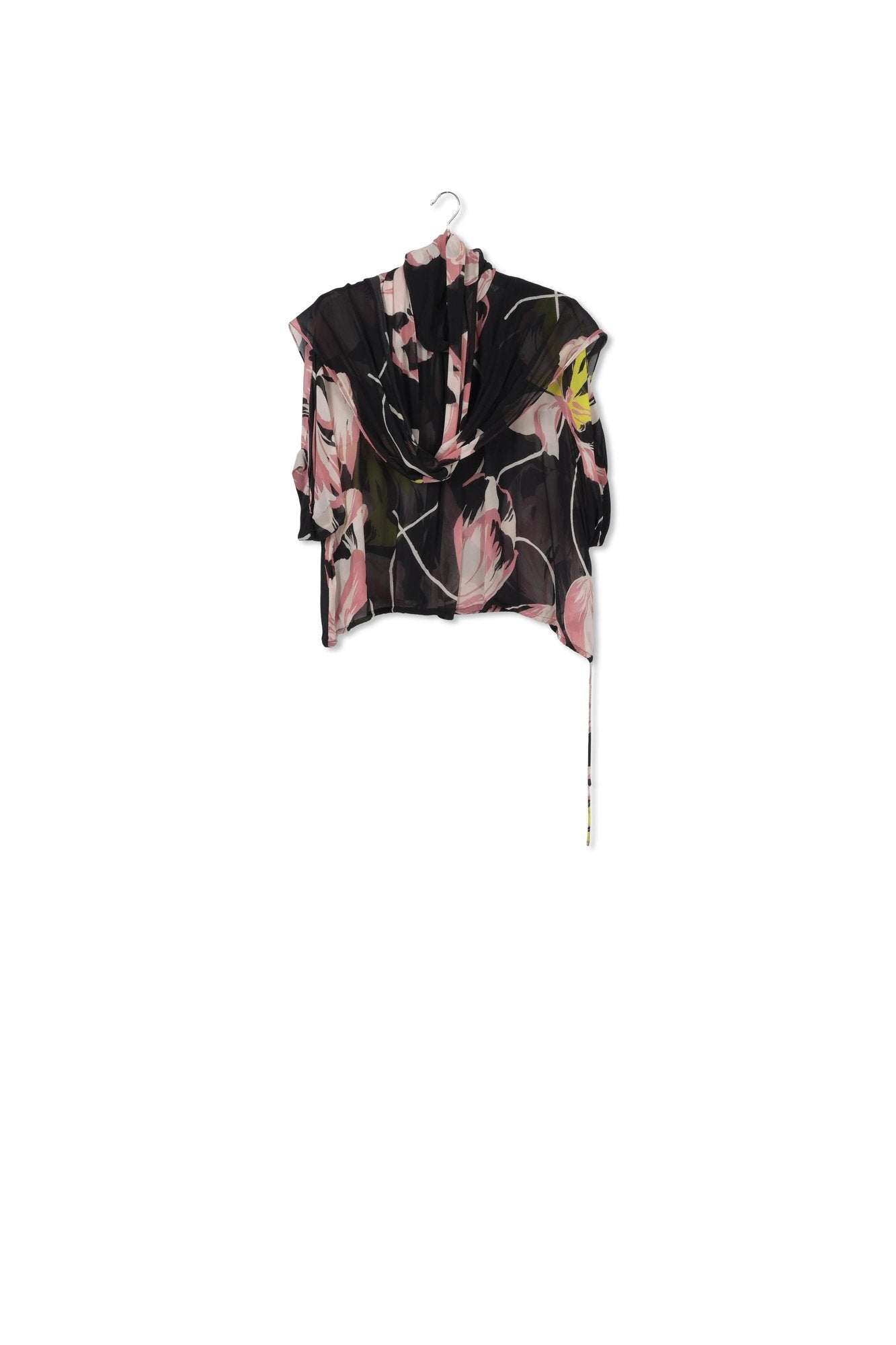 Black voluminous floral-print sheer top RE—SSENTIEL | Essentiel second hand