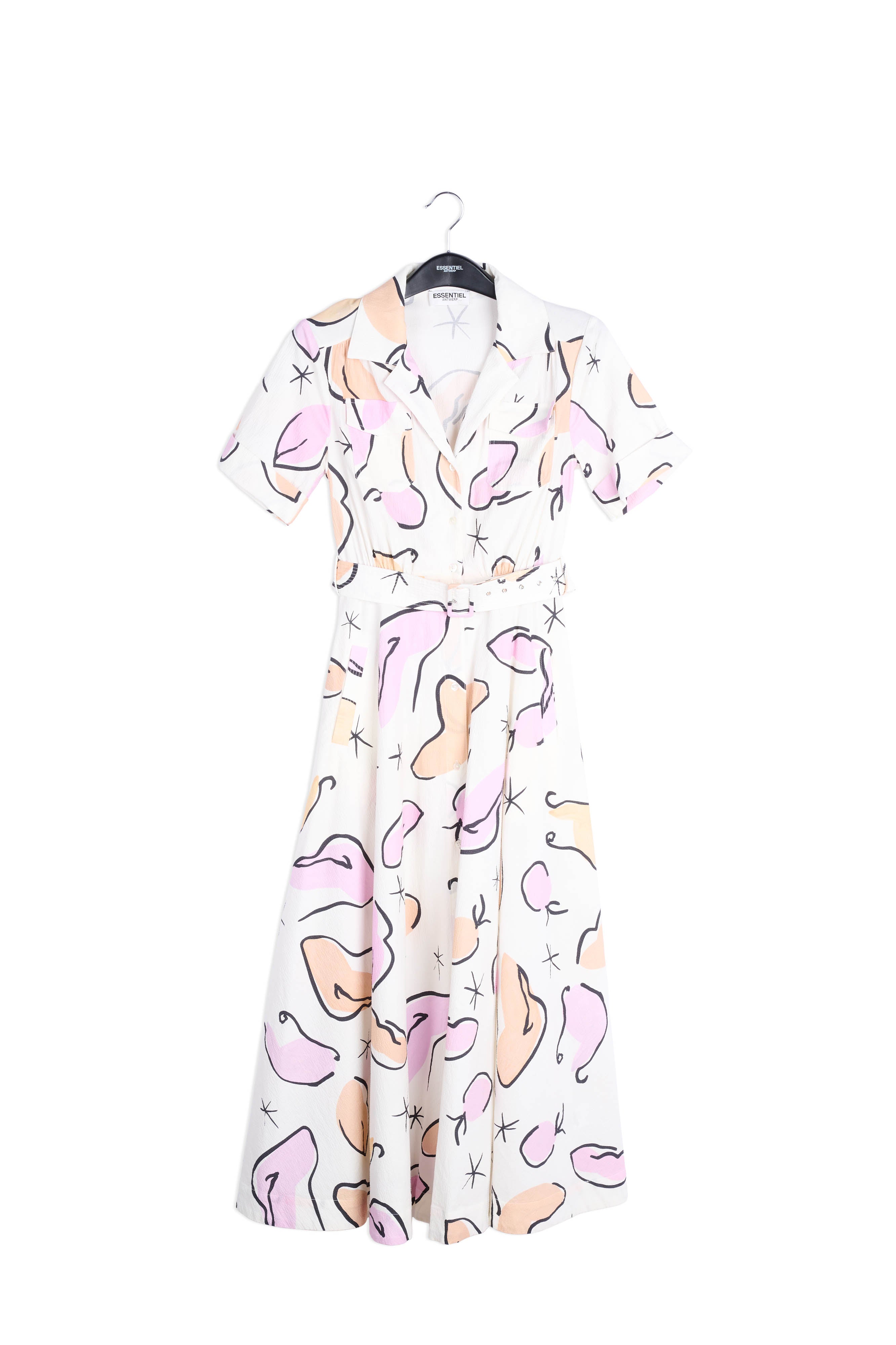 Witte maxi-hemdjurk met abstracte print RE—SSENTIEL | Essentiel second hand