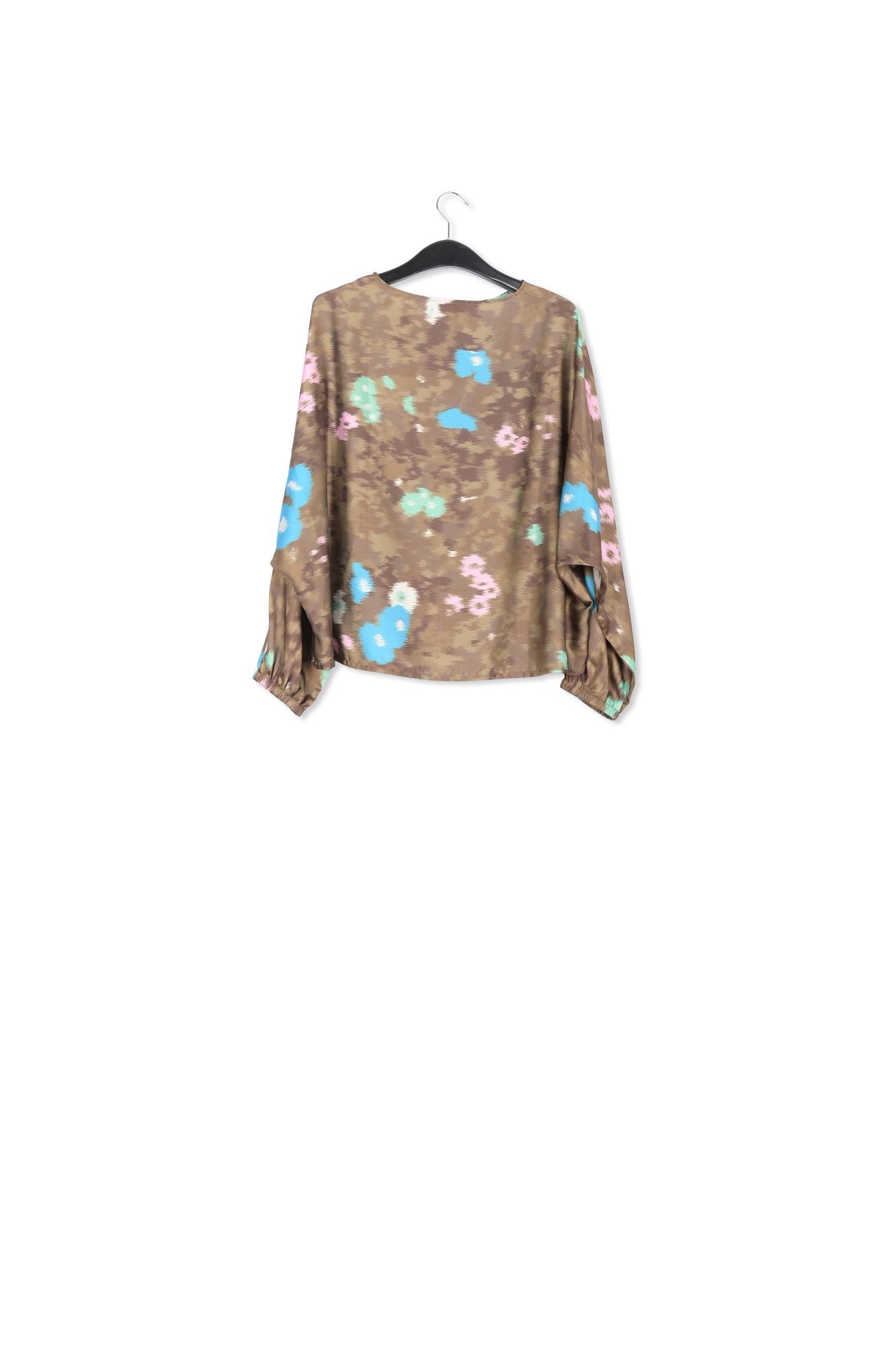 Khaki batwing-sleeve top with floral print RE—SSENTIEL | Essentiel second hand