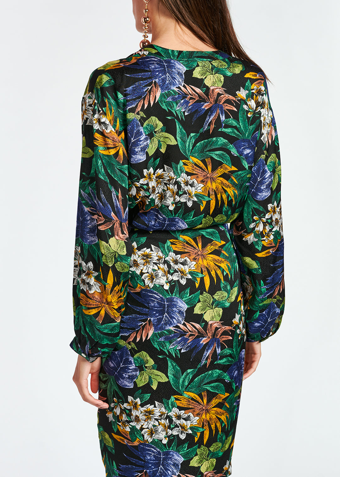 Blue, green and orange floral-print midi dress RE—SSENTIEL | Essentiel second hand