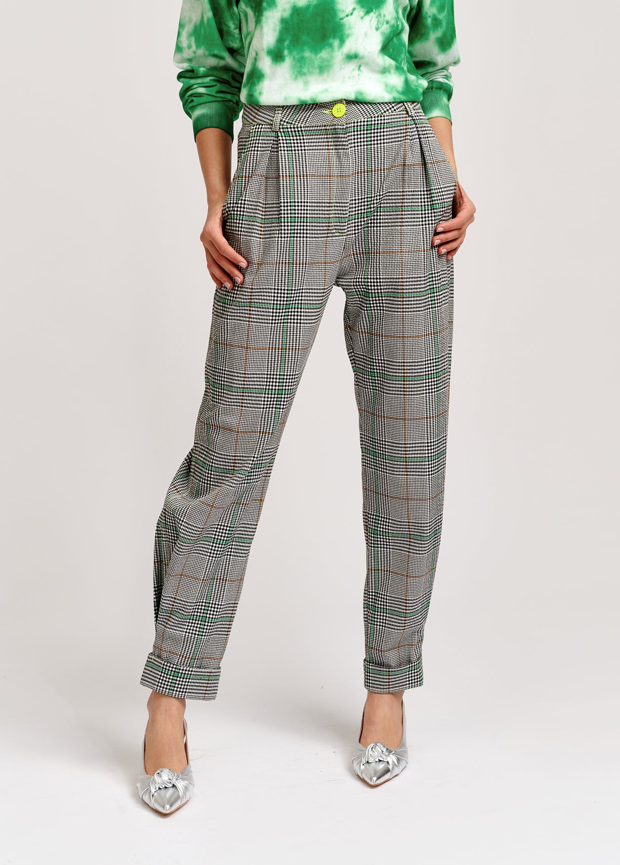 Off-white plaid high-rise pants RE—SSENTIEL | Essentiel second hand