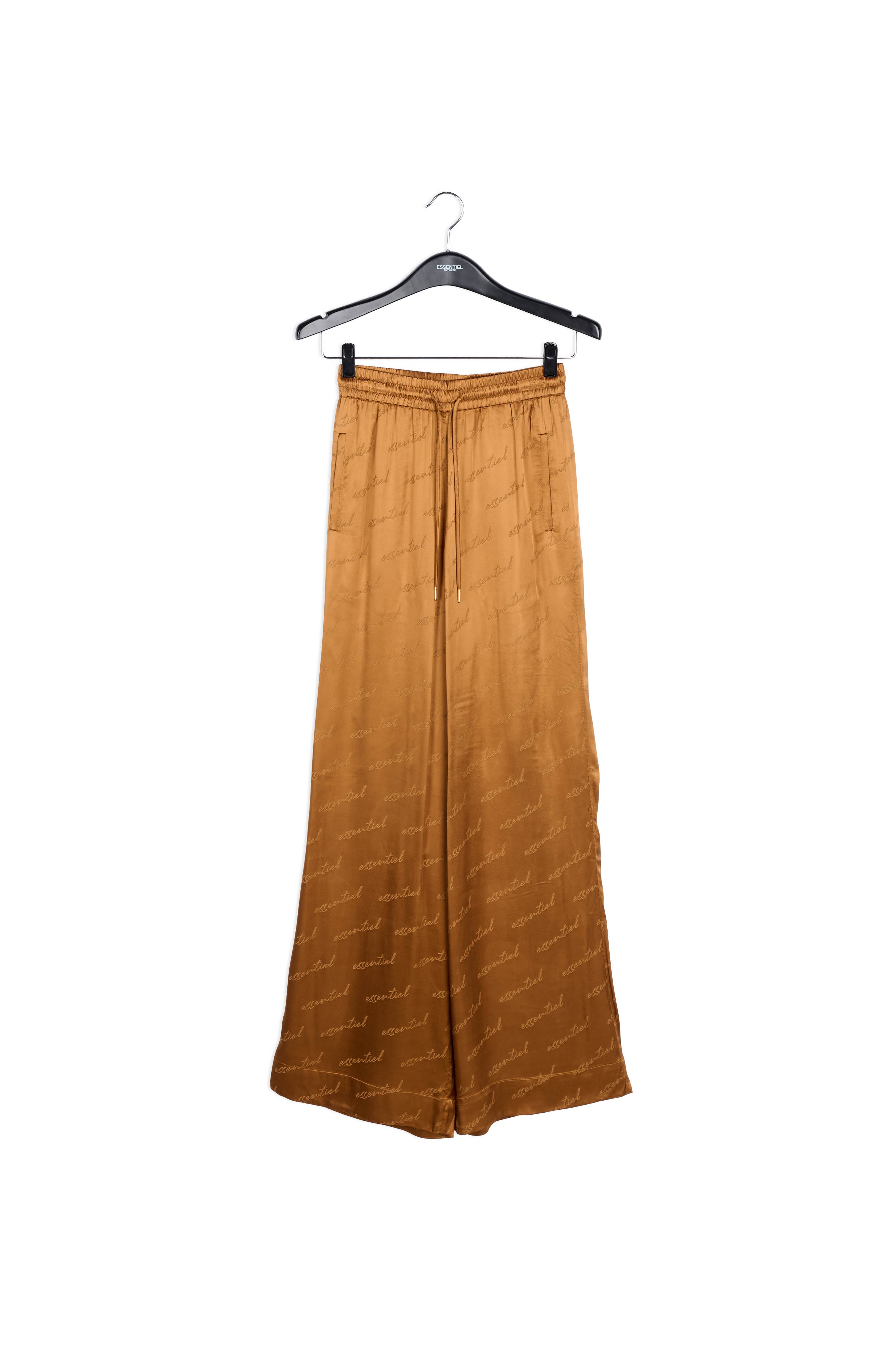 Bronzen satijnen jacquard broek met brede pijpen RE—SSENTIEL | Essentiel second hand