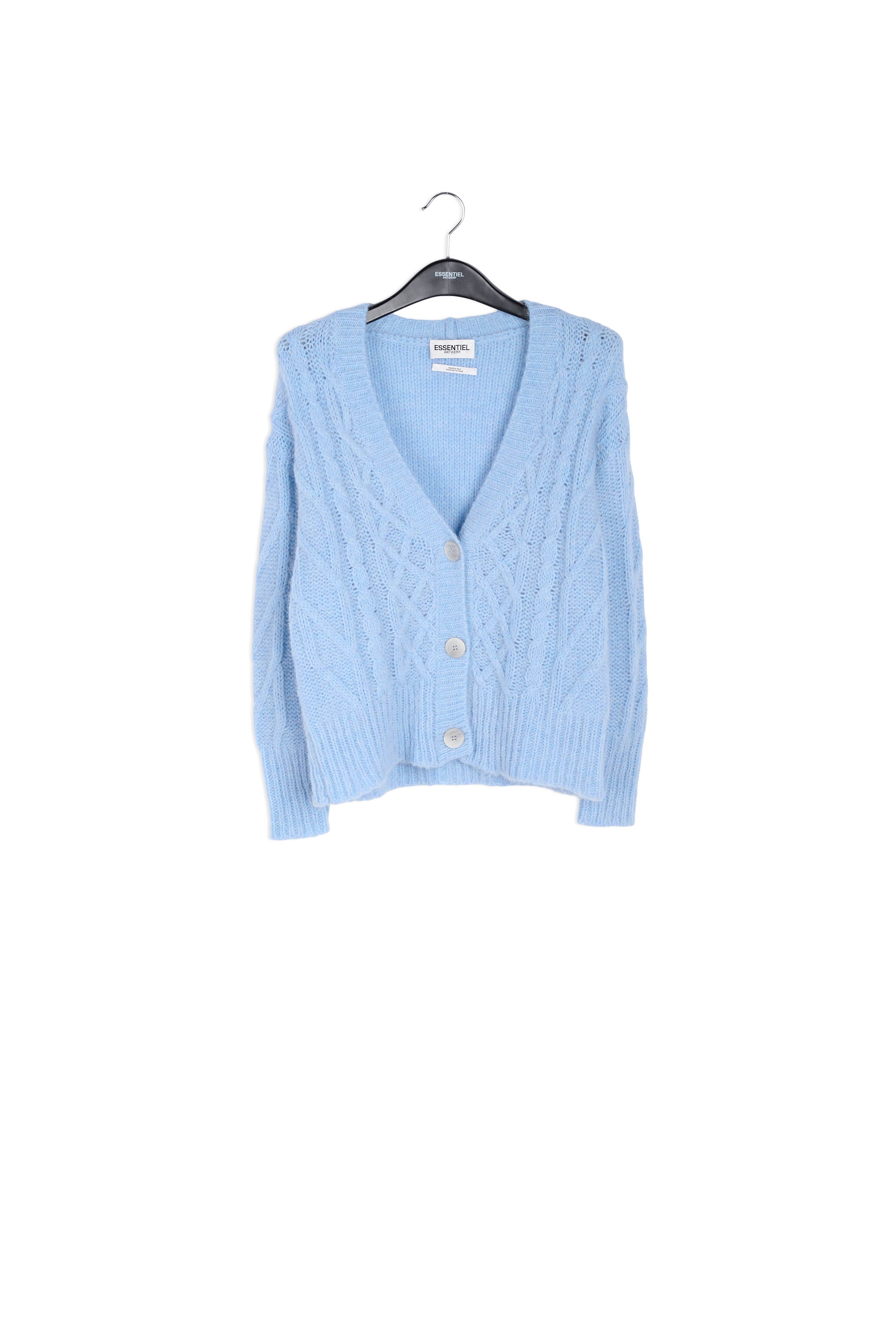 Light blue cable-knit V-neck cardigan RE—SSENTIEL | Essentiel second hand