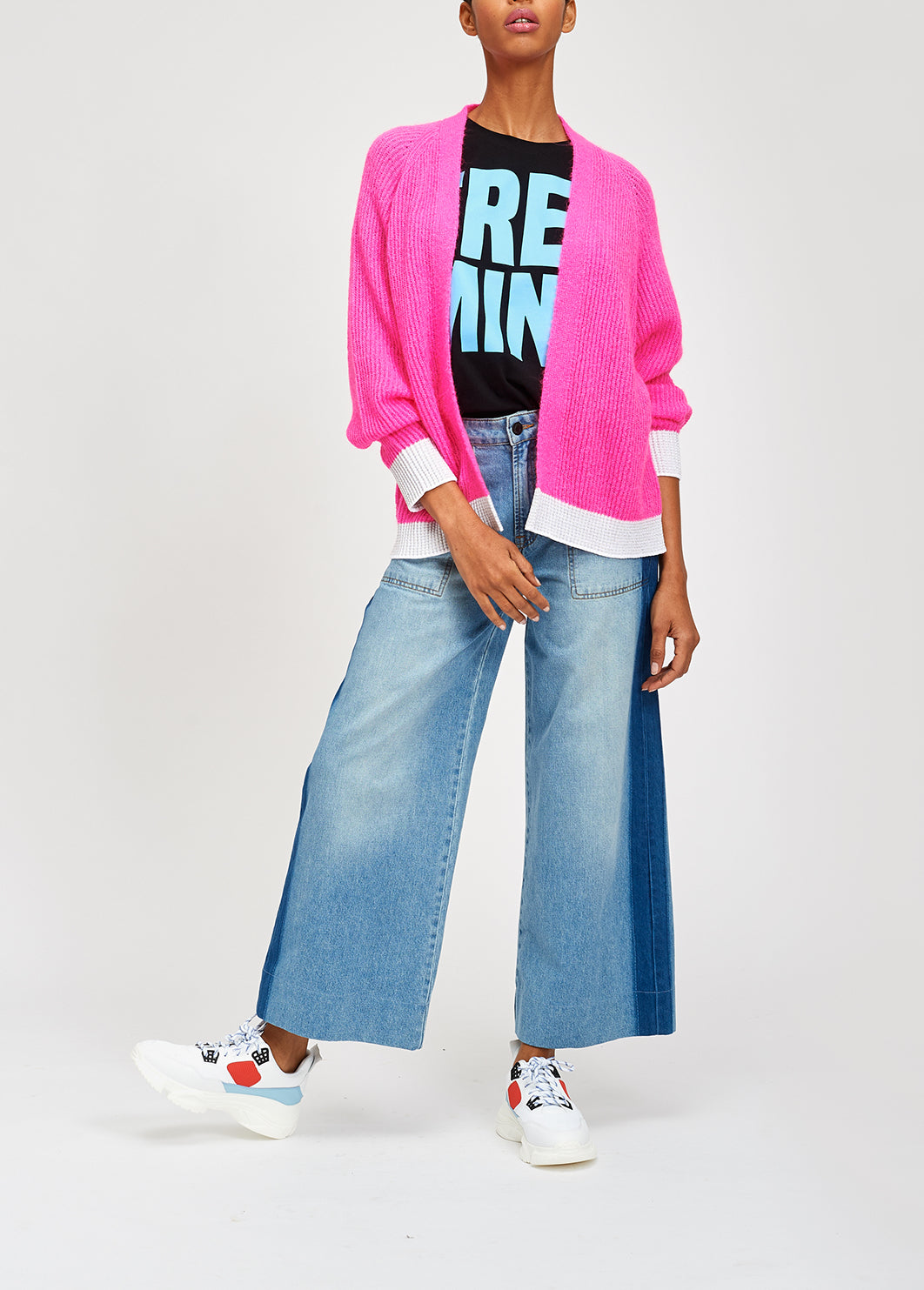 Fuchsia ribbed open cardigan with accentuated trims RE—SSENTIEL | Essentiel second hand