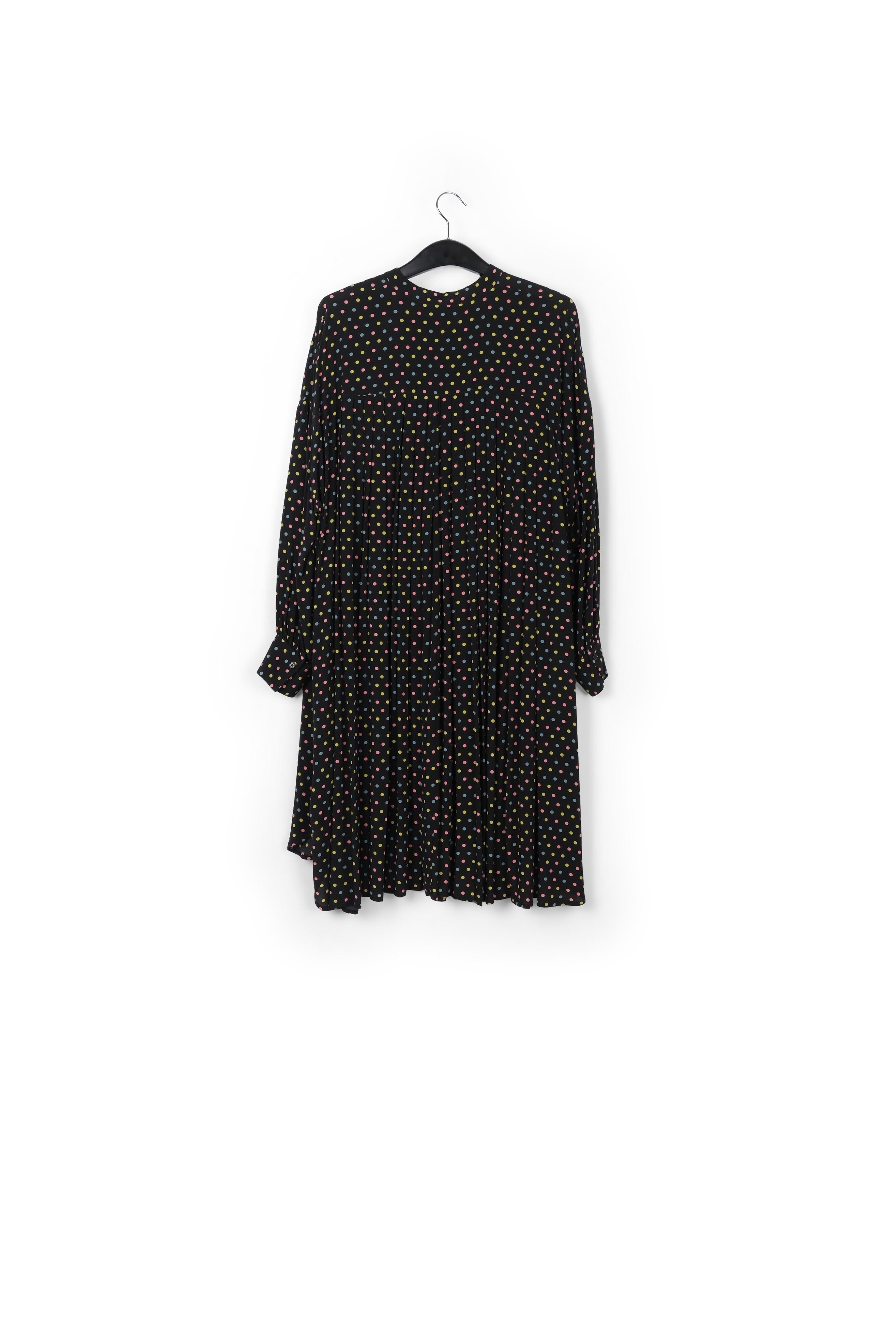 Robe chemise noire à pois au dos plissé RE—SSENTIEL | Essentiel second hand